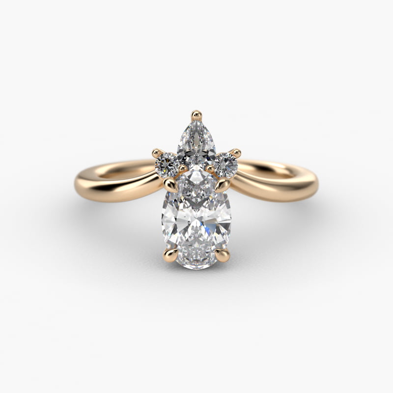 Three Stone Diamond Tiara Engagement Ring In 14K Yellow Gold