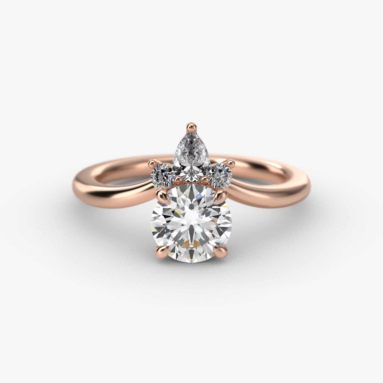 Three Stone Diamond Tiara Engagement Ring In 14K Rose Gold