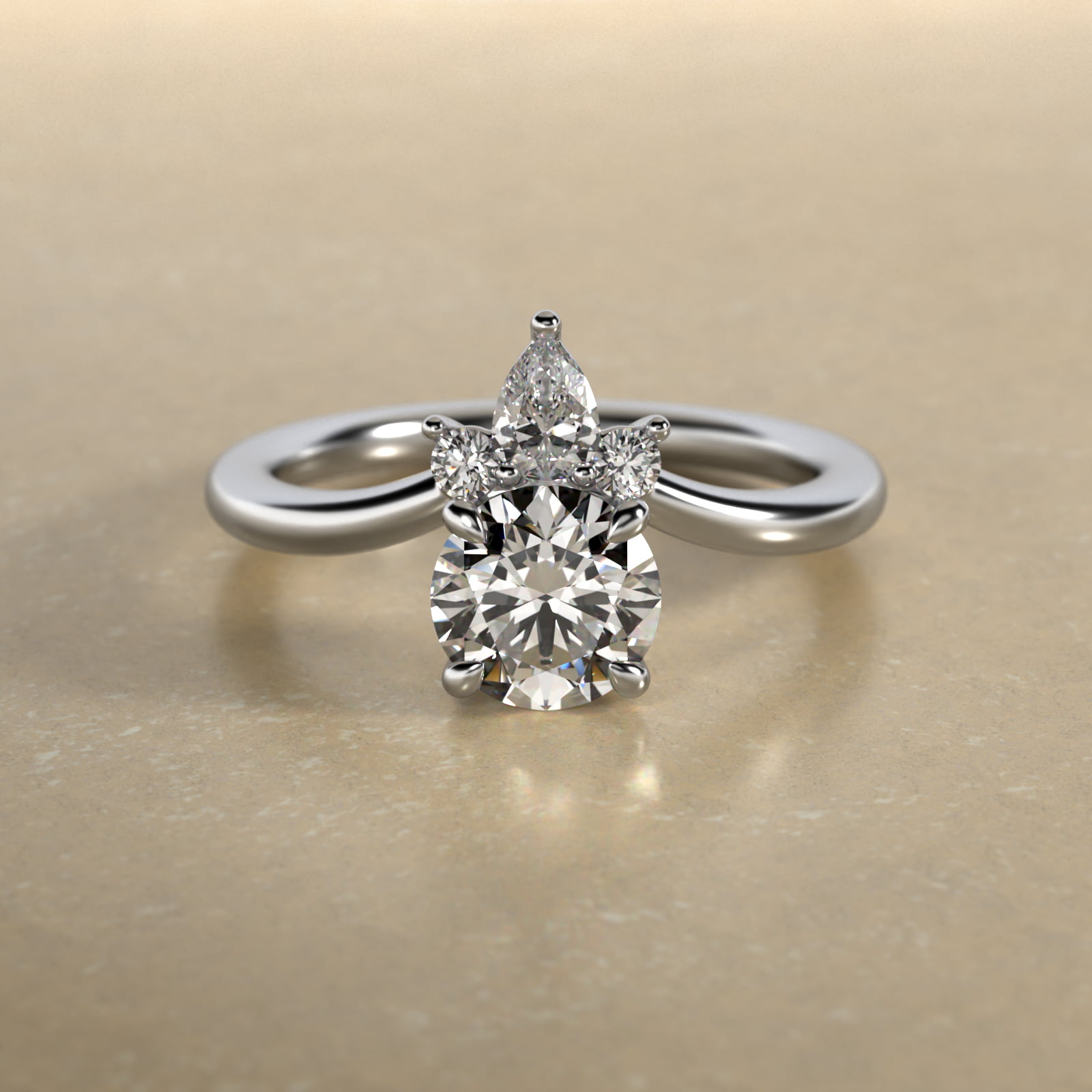 Three Stone Diamond Tiara Engagement Ring In 14K White Gold