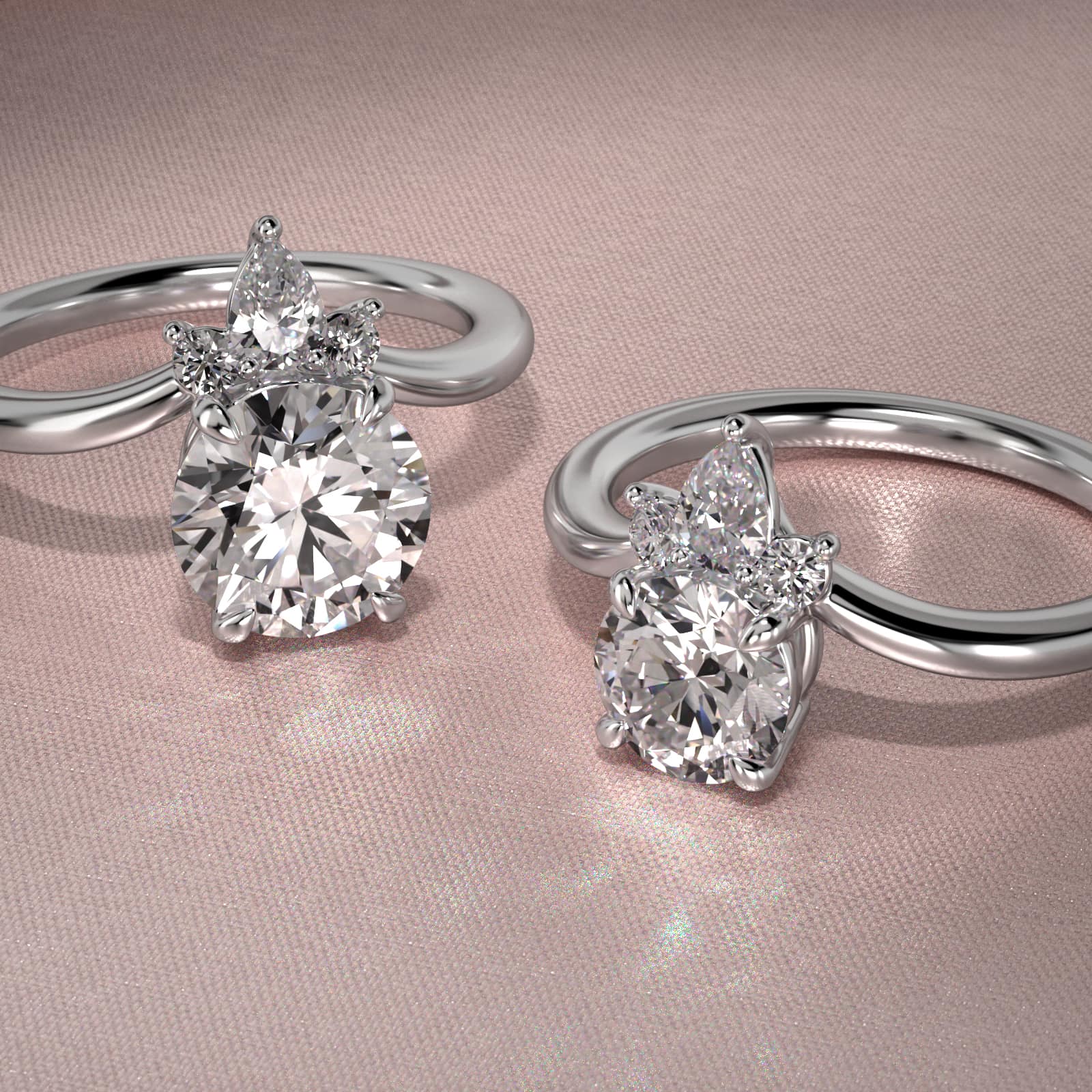 Three Stone Diamond Tiara Engagement Ring In 14K White Gold