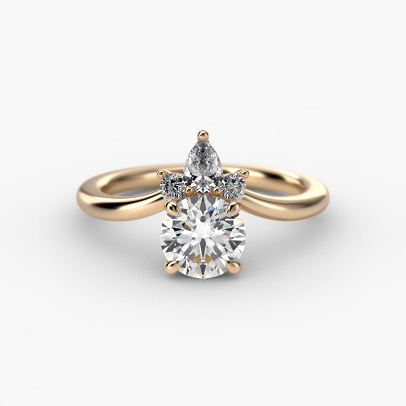 Three Stone Diamond Tiara Engagement Ring In 18K Yellow Gold