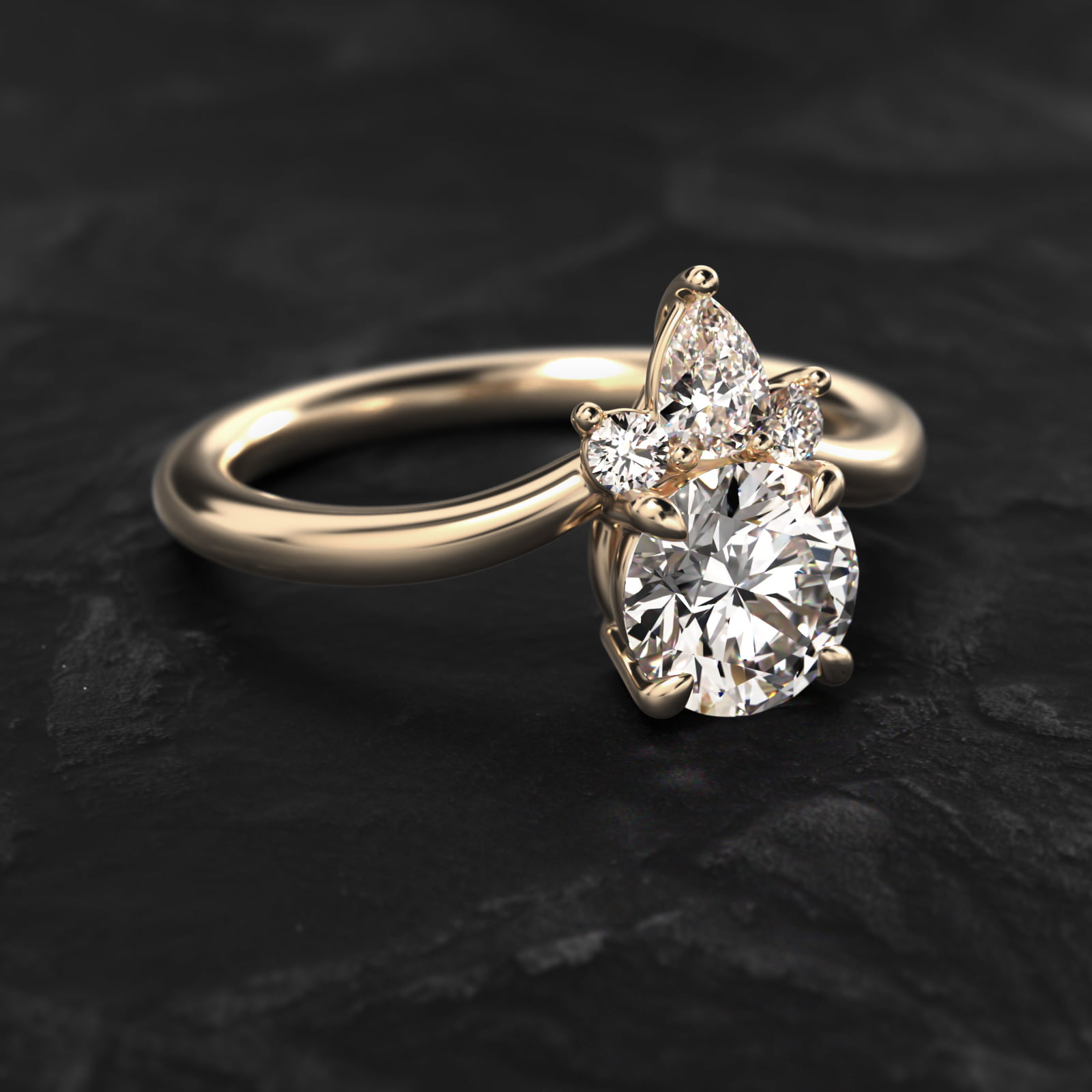 Three Stone Diamond Tiara Engagement Ring In 18K Yellow Gold