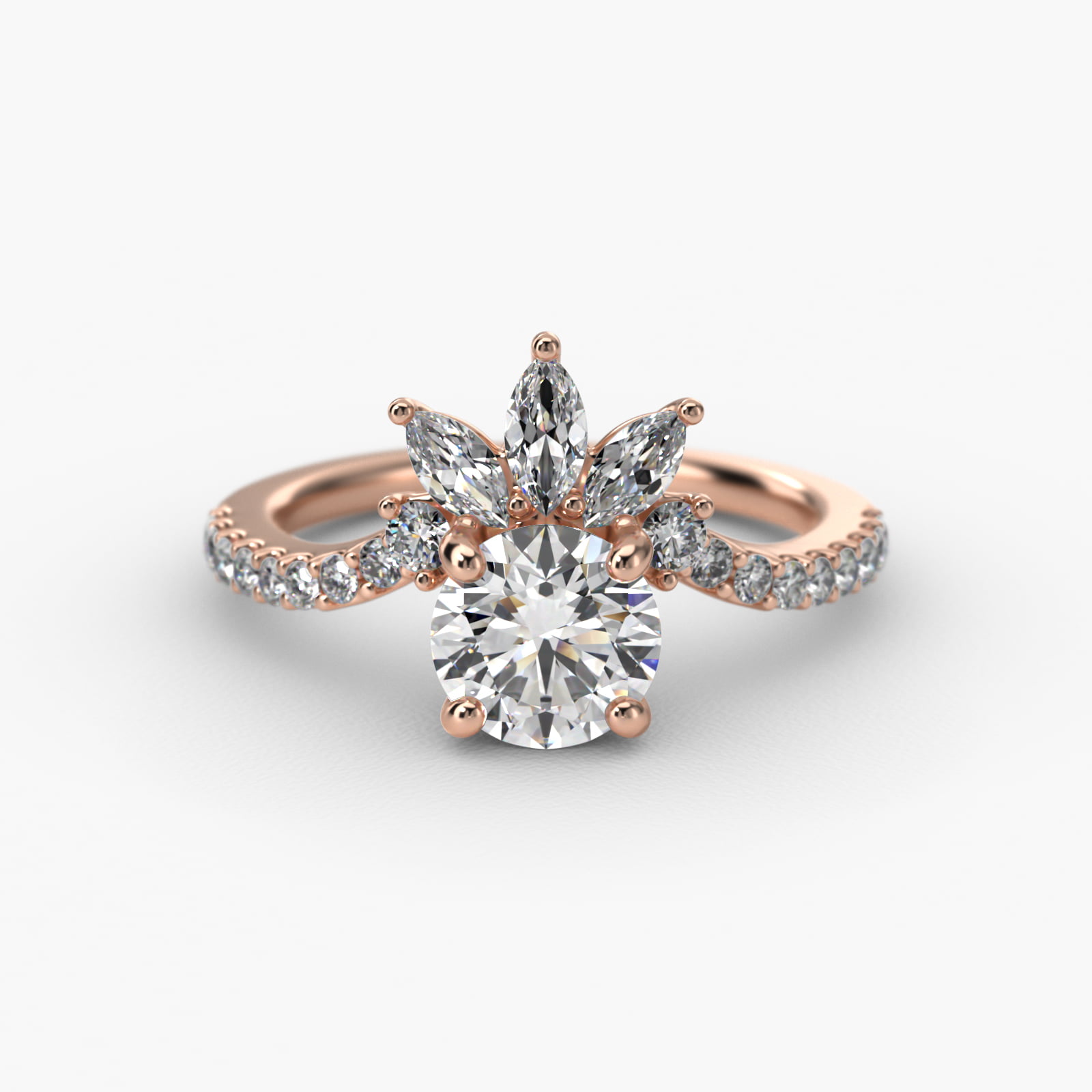 Sunrise Diamond Tiara Engagement Ring In 14K Rose Gold