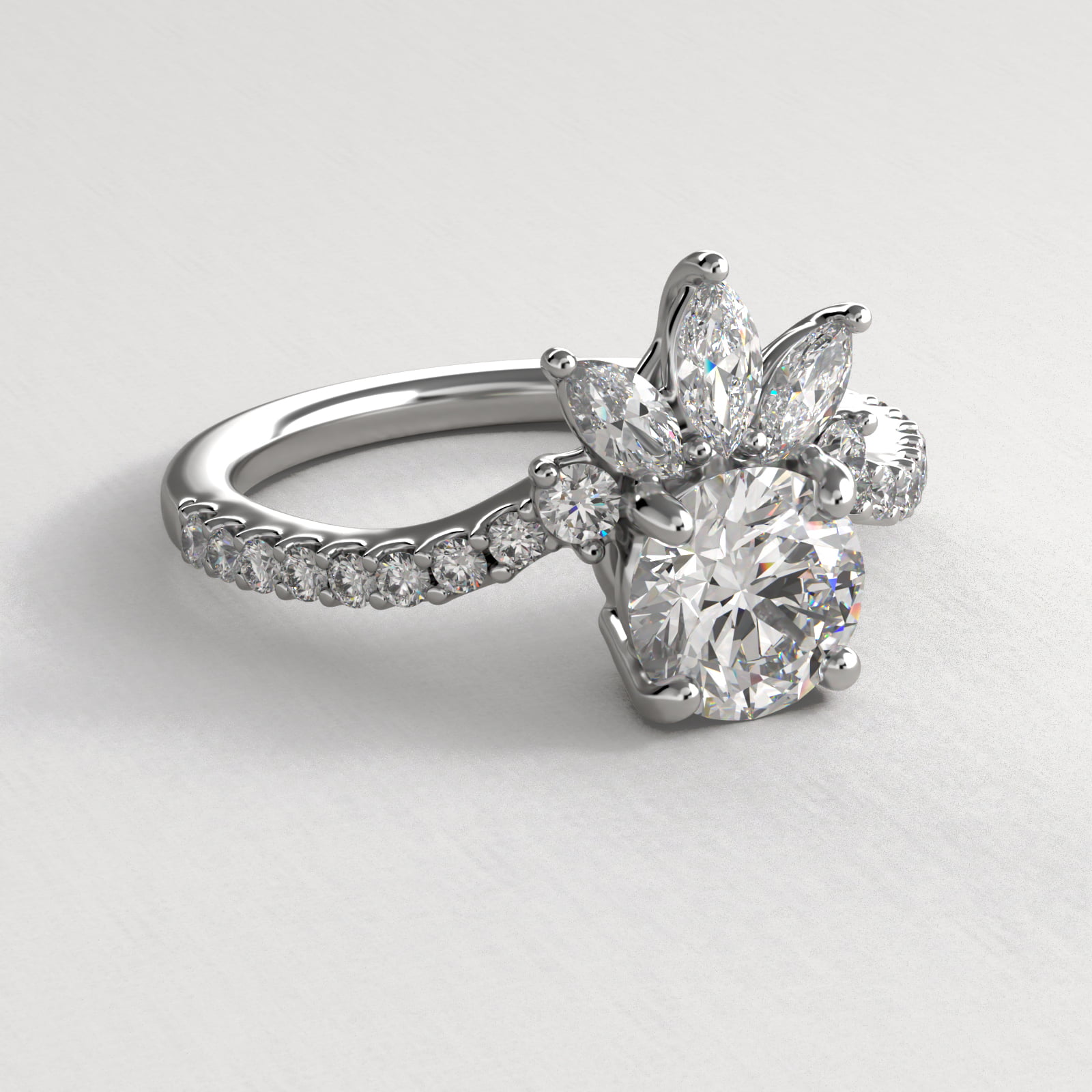 Sunrise Diamond Tiara Engagement Ring In Platinum