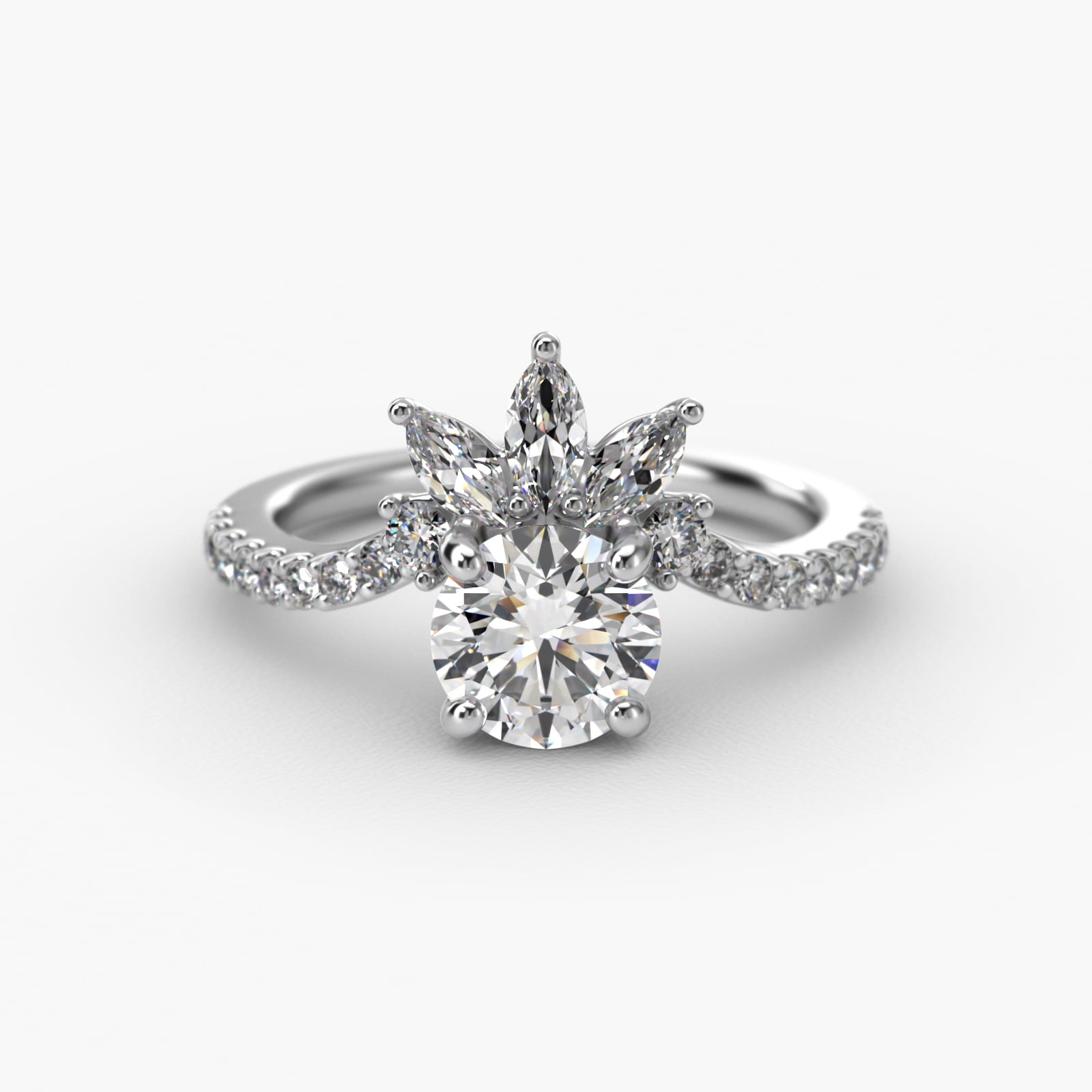 Sunrise Diamond Tiara Engagement Ring In 14K White Gold