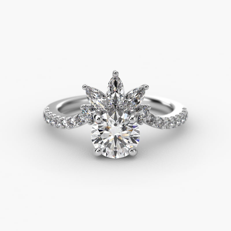 Sunrise Diamond Tiara Engagement Ring In 14K White Gold