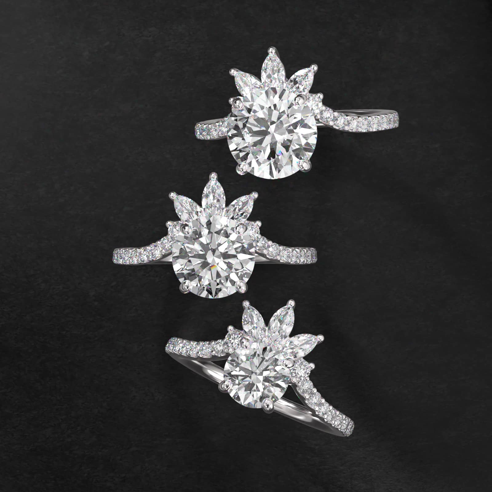 Sunrise Diamond Tiara Engagement Ring In 14K White Gold