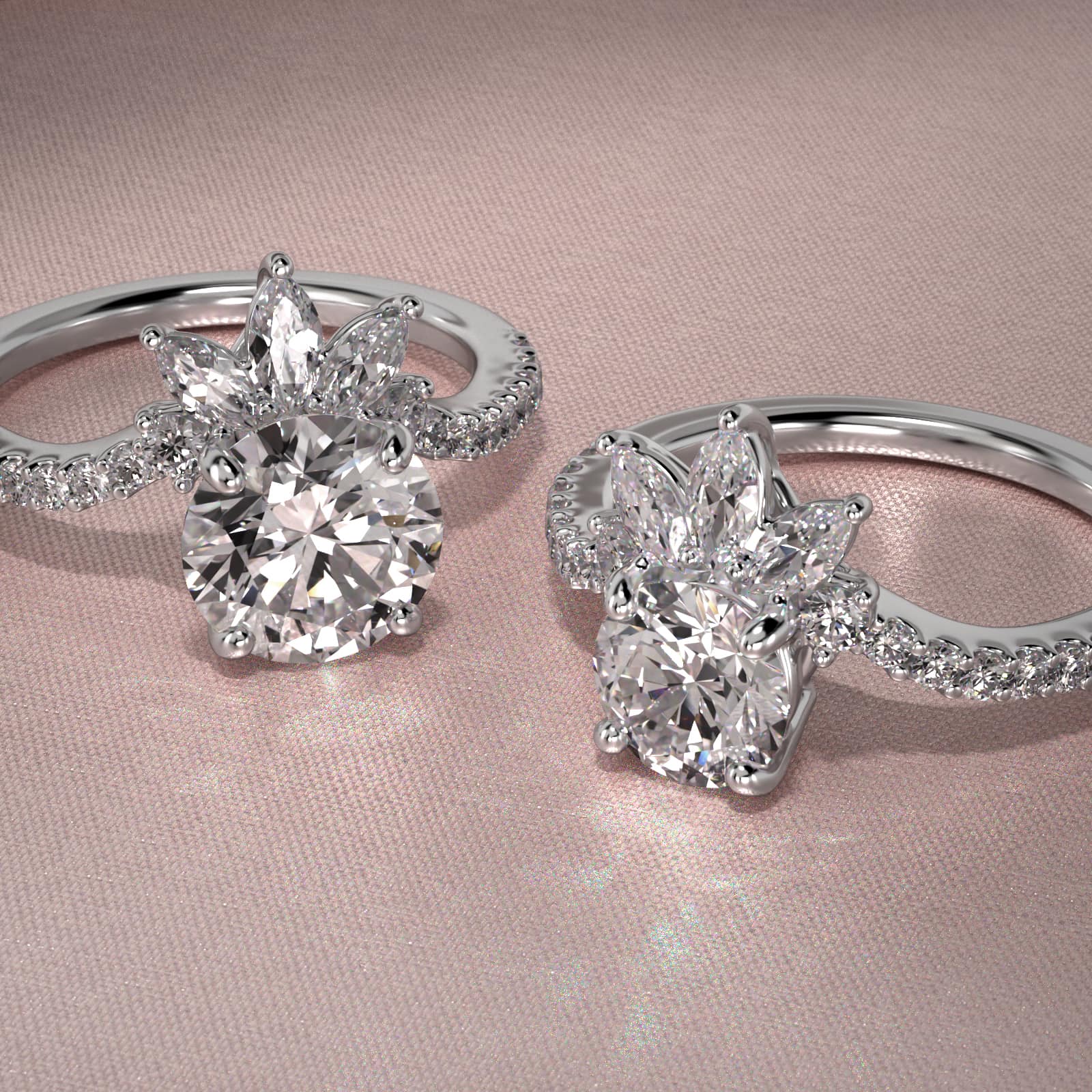 Sunrise Diamond Tiara Engagement Ring In 18K White Gold