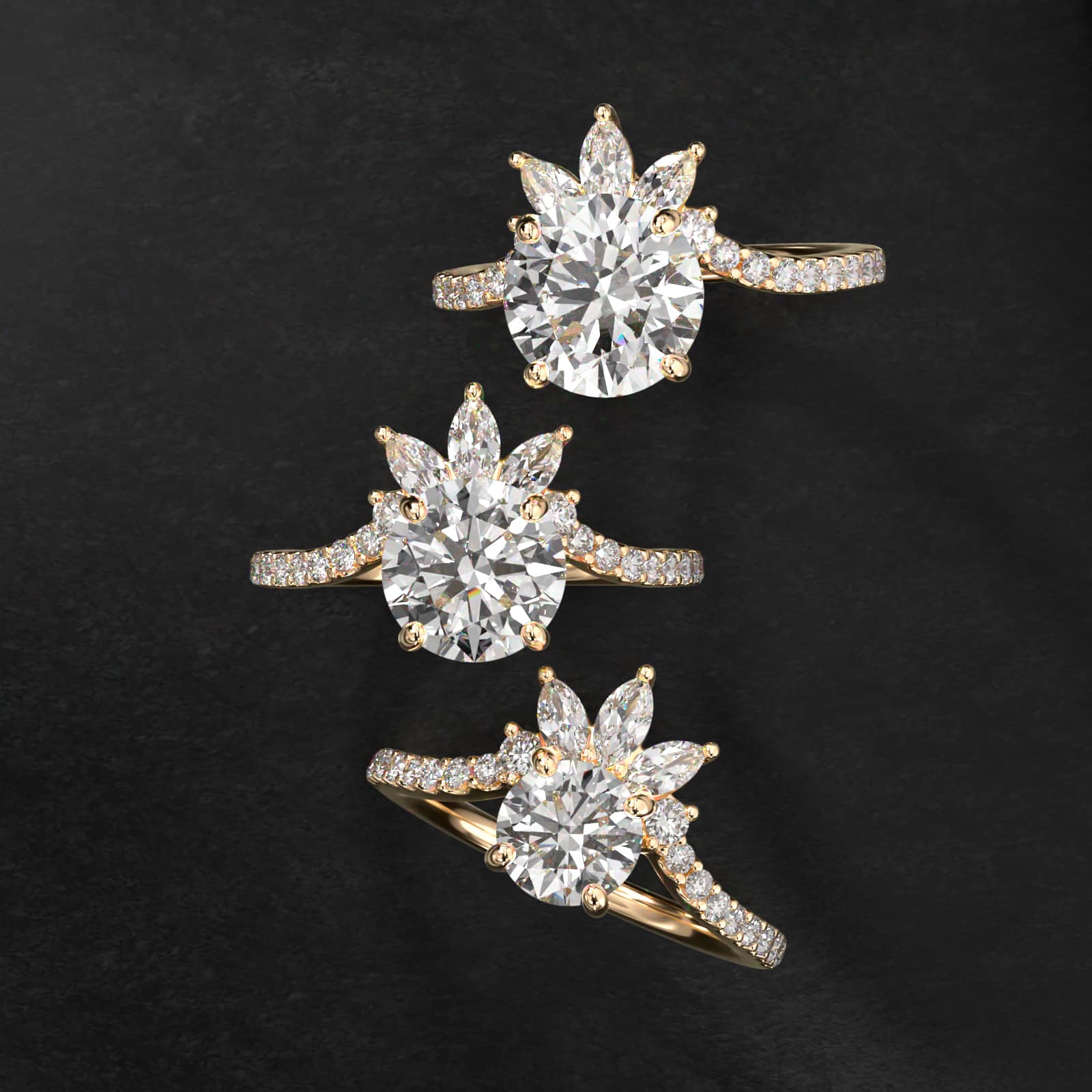 Sunrise Diamond Tiara Engagement Ring In 18K Yellow Gold