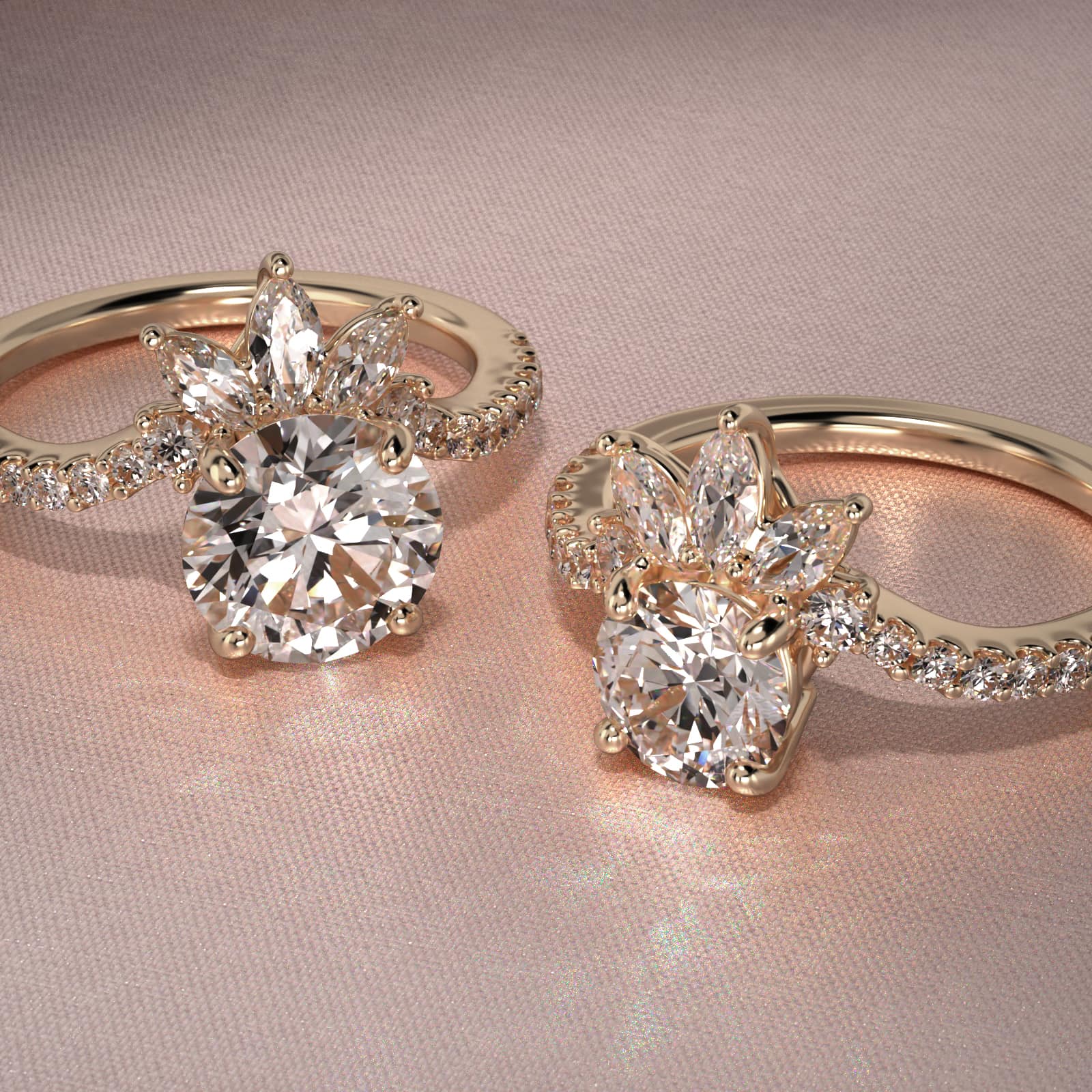 Sunrise Diamond Tiara Engagement Ring In 14K Yellow Gold