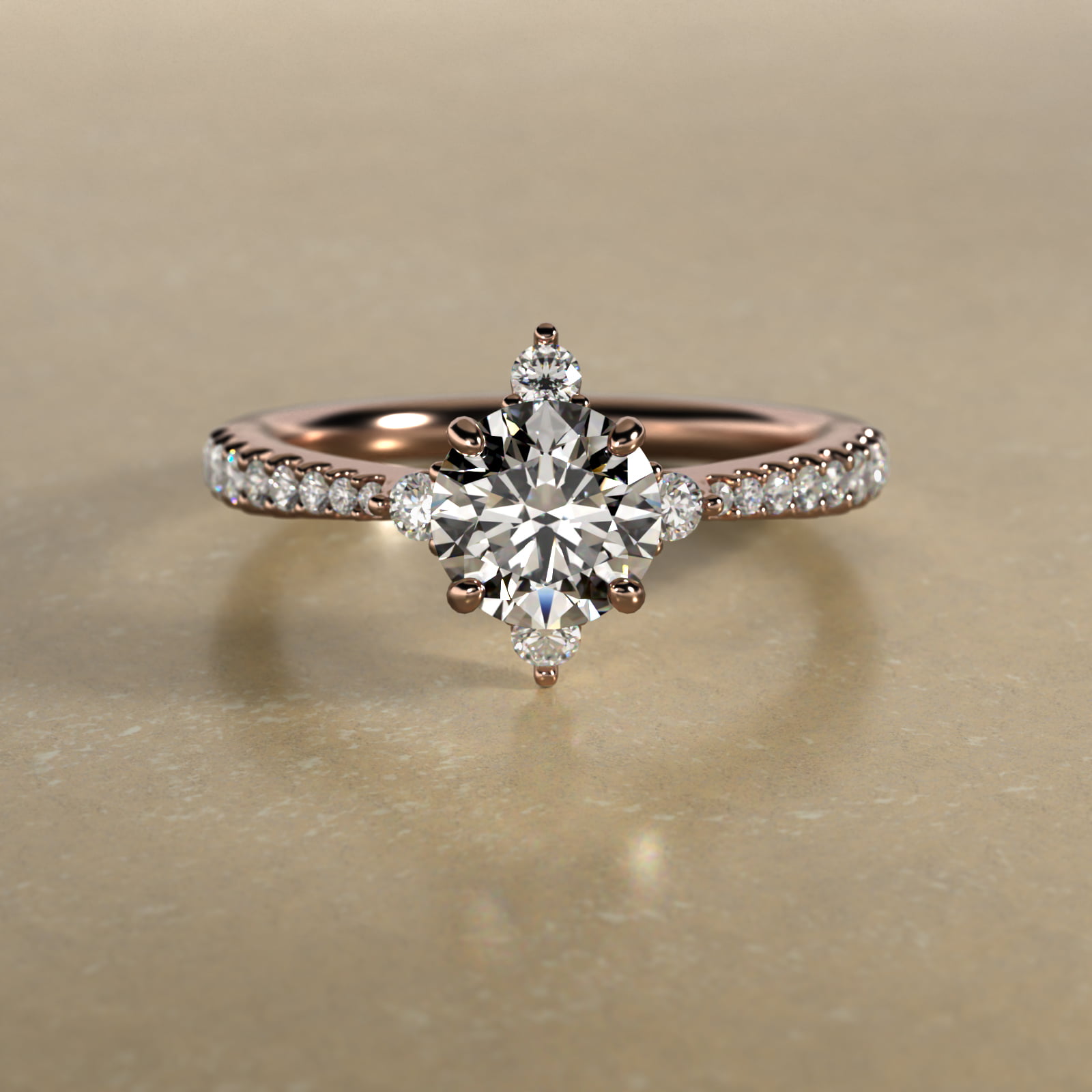 Compass Point Diamond  Accent Engagement Ring In 14K Rose Gold
