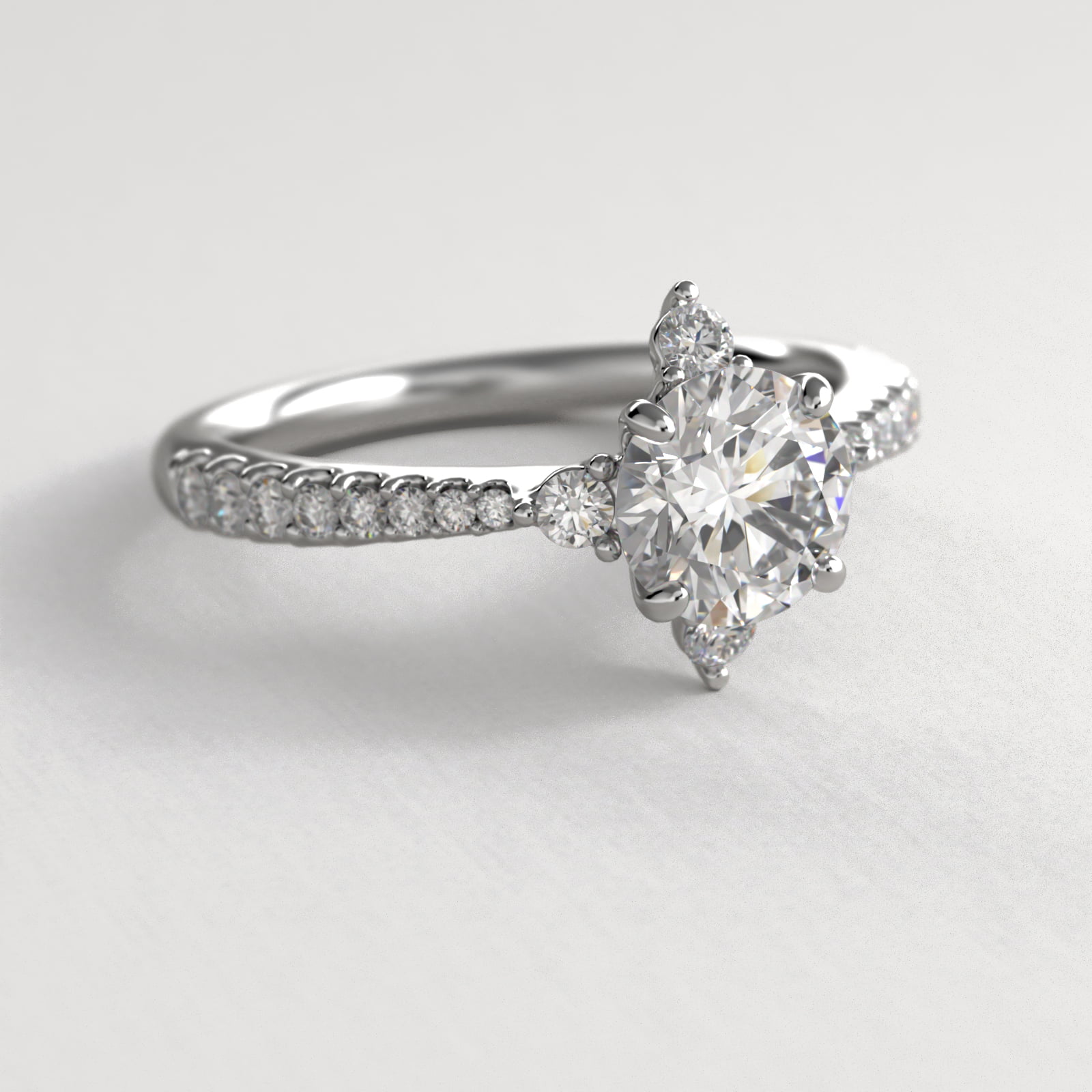 Compass Point Diamond  Accent Engagement Ring In 18K White Gold