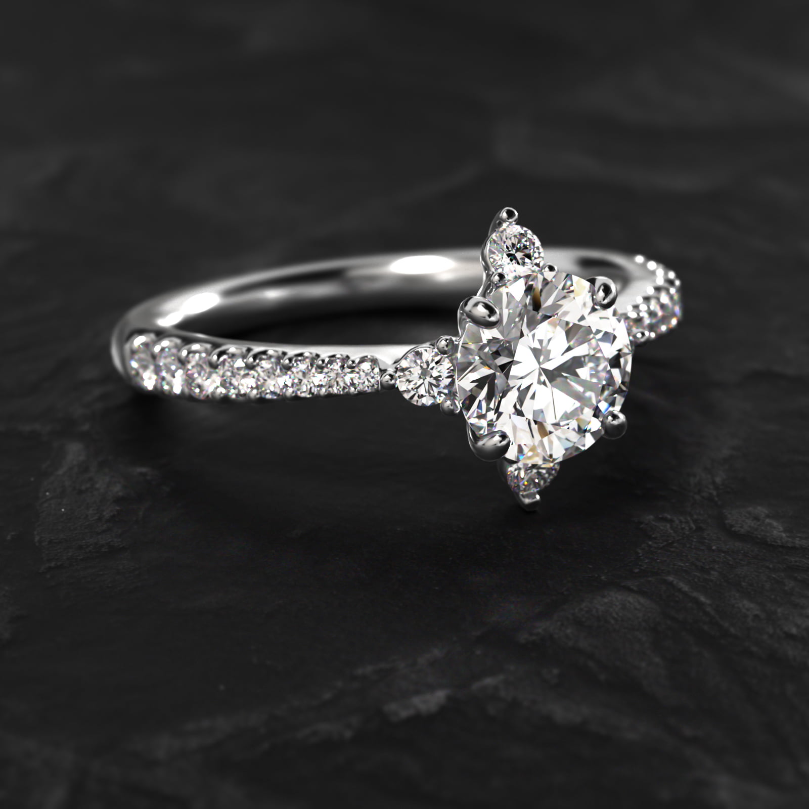 Compass Point Diamond  Accent Engagement Ring In 14K White Gold