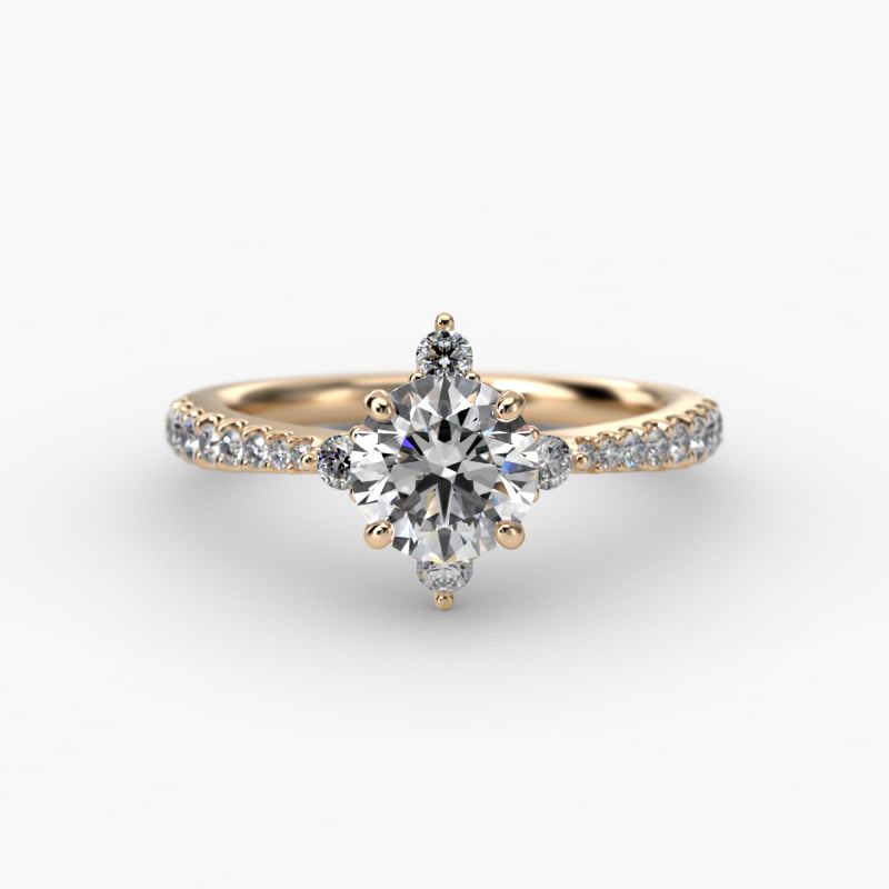 Compass Point Diamond  Accent Engagement Ring In 14K Yellow Gold