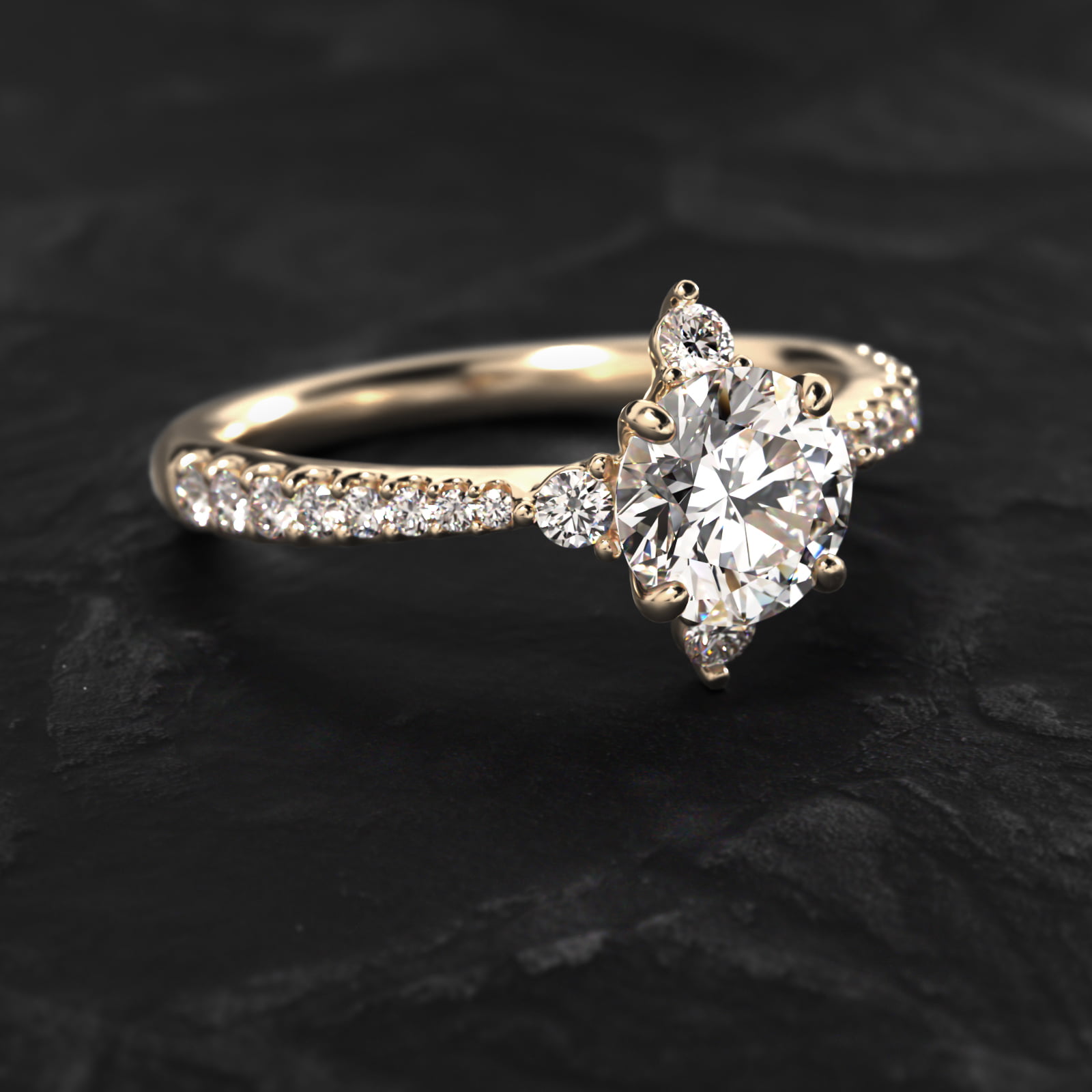 Compass Point Diamond  Accent Engagement Ring In 14K Yellow Gold