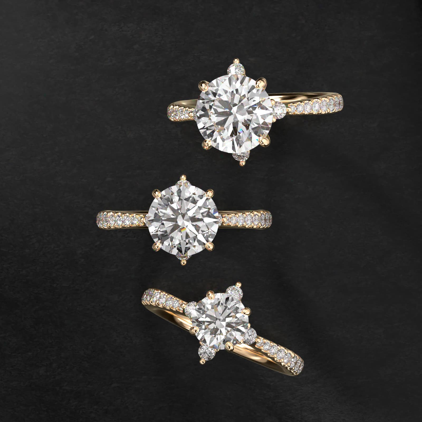 Compass Point Diamond  Accent Engagement Ring In 18K Yellow Gold