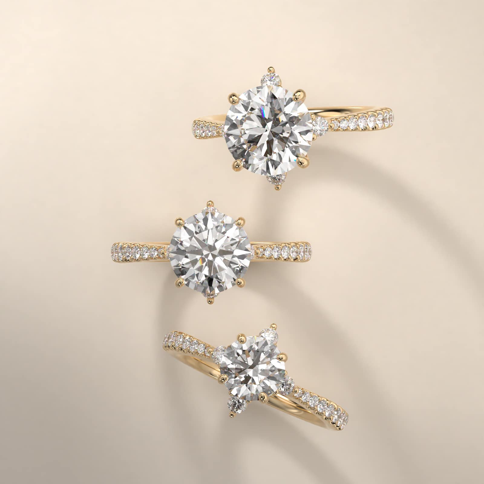 Compass Point Diamond  Accent Engagement Ring In 14K Yellow Gold