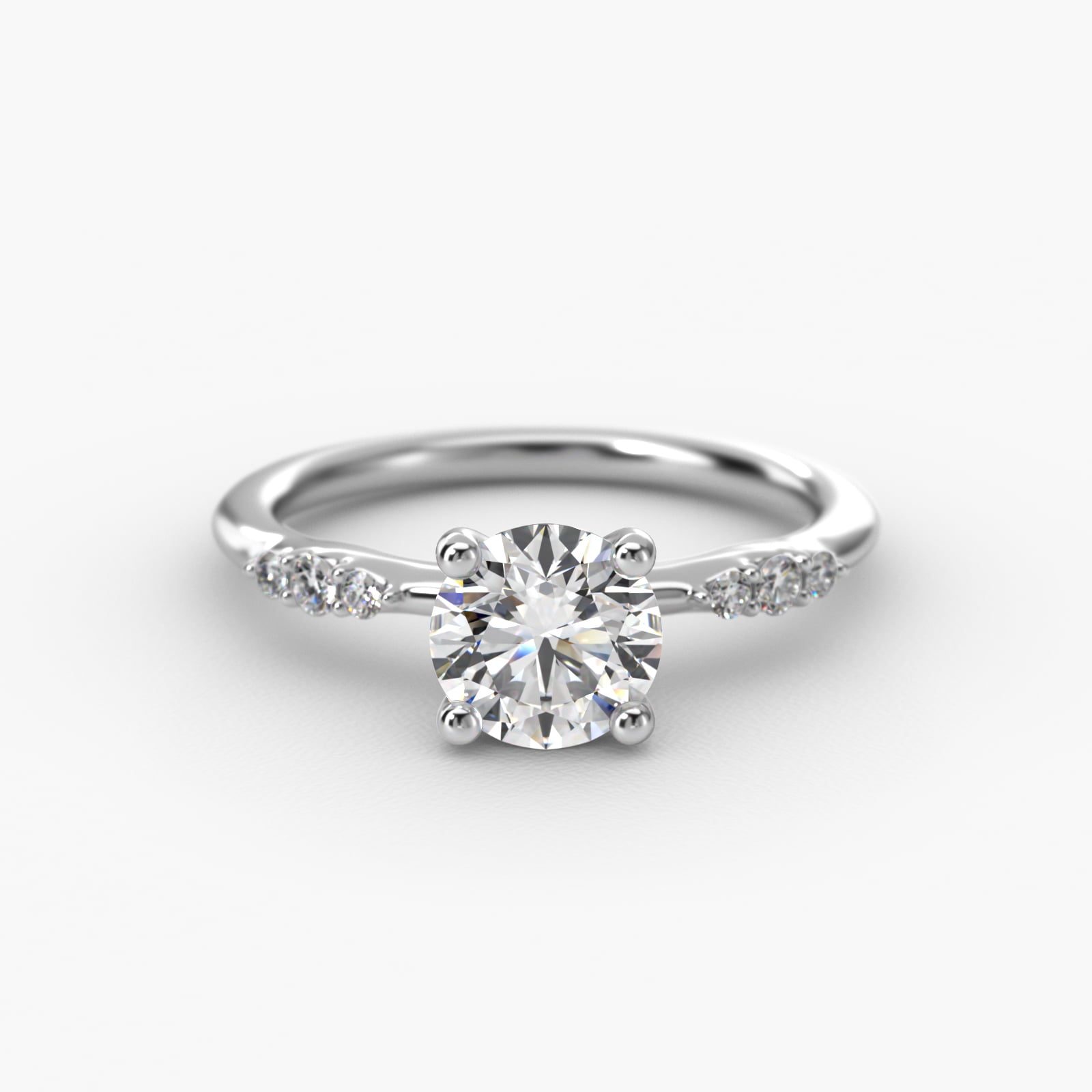 Petite Three Round Diamond Accents Side Stone Engagement Ring In 18K White Gold
