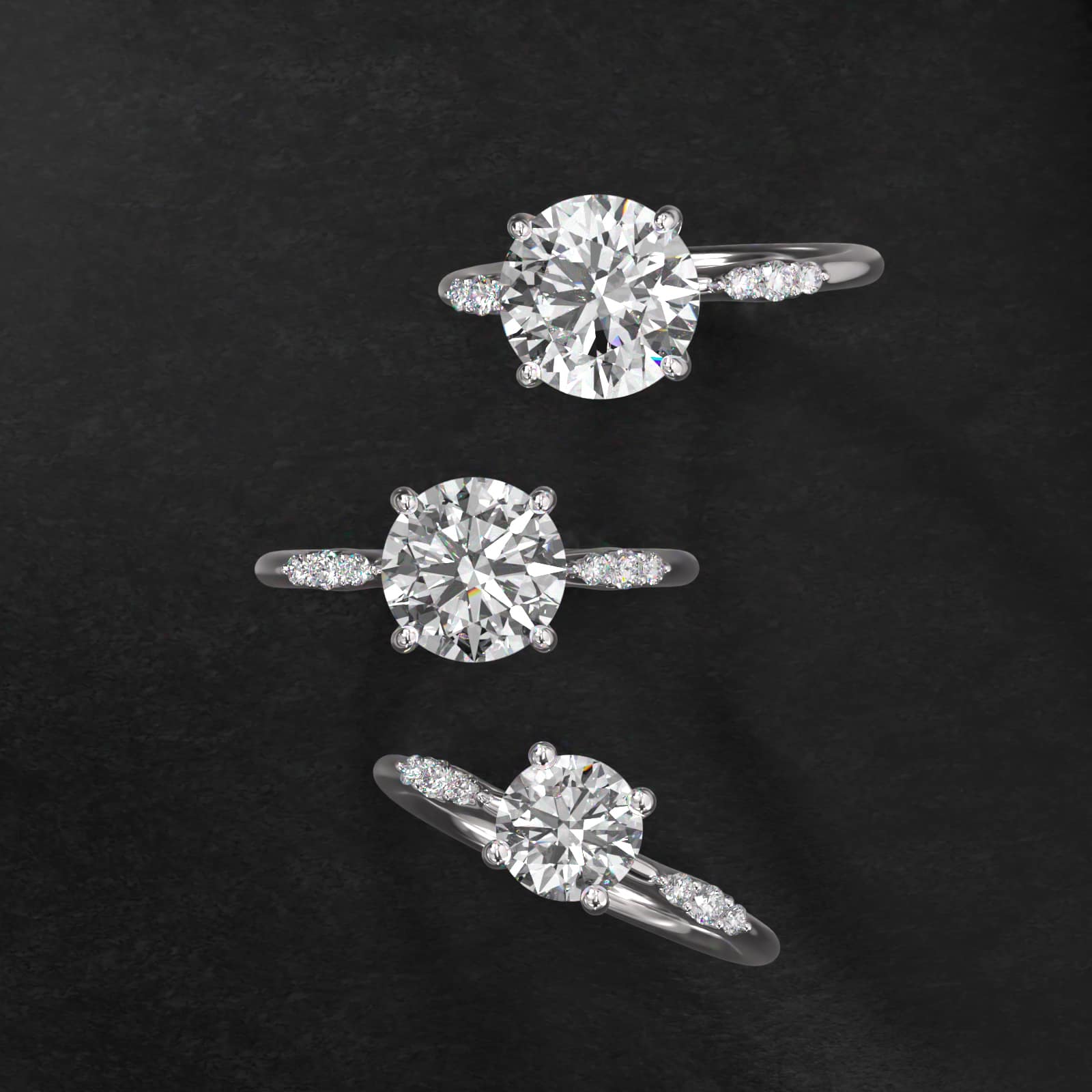 Petite Three Round Diamond Accents Side Stone Engagement Ring In Platinum