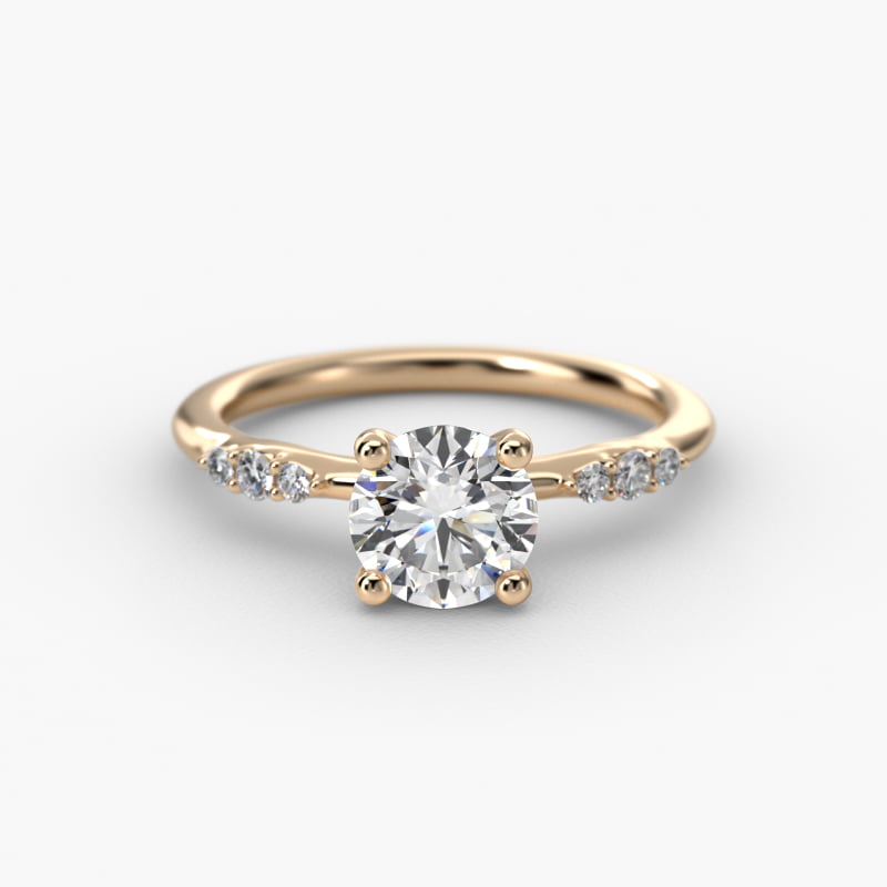 Petite Three Round Diamond Accents Side Stone Engagement Ring In 14K Yellow Gold