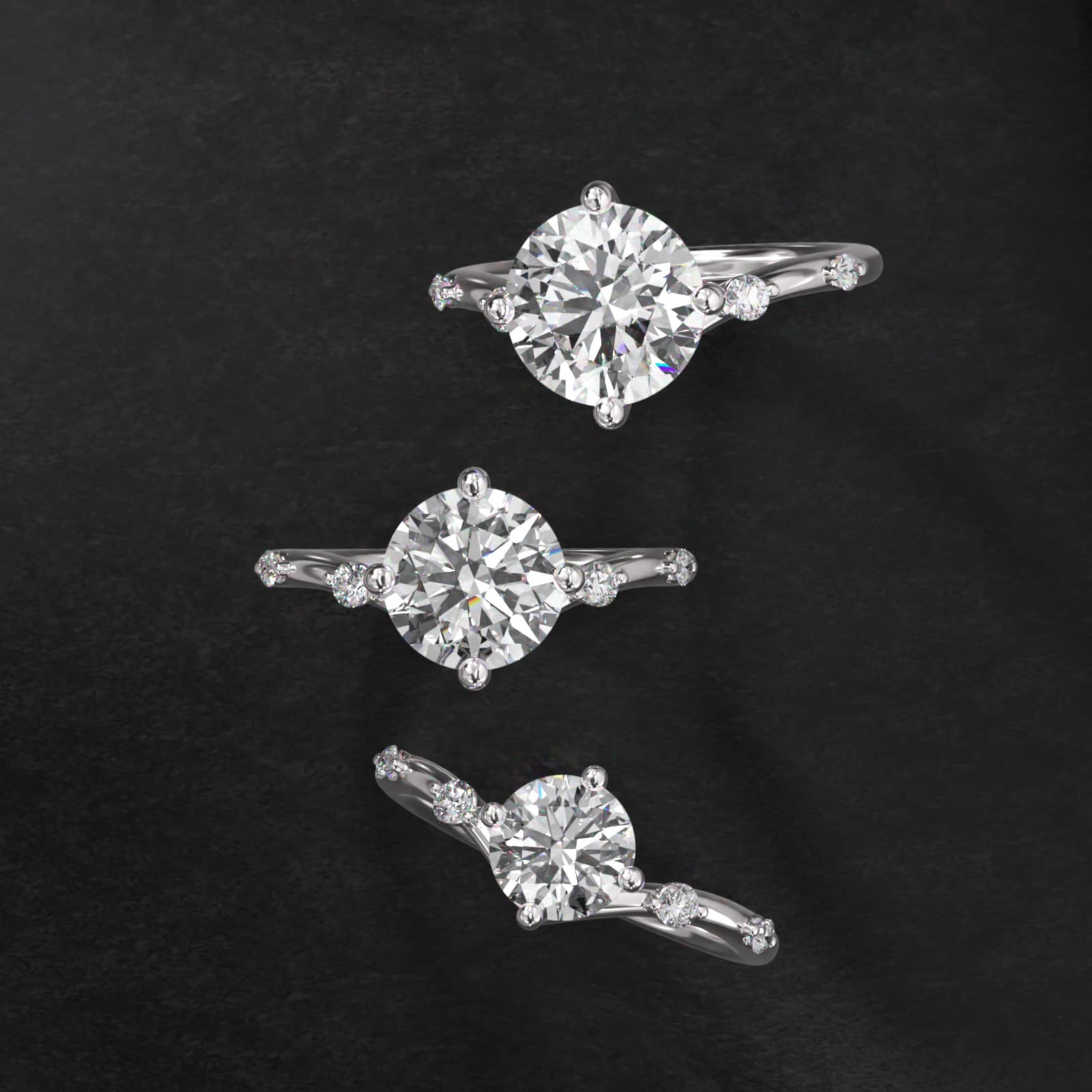 Chevron Diamond Station Side Stone Engagement Ring In 18K White Gold