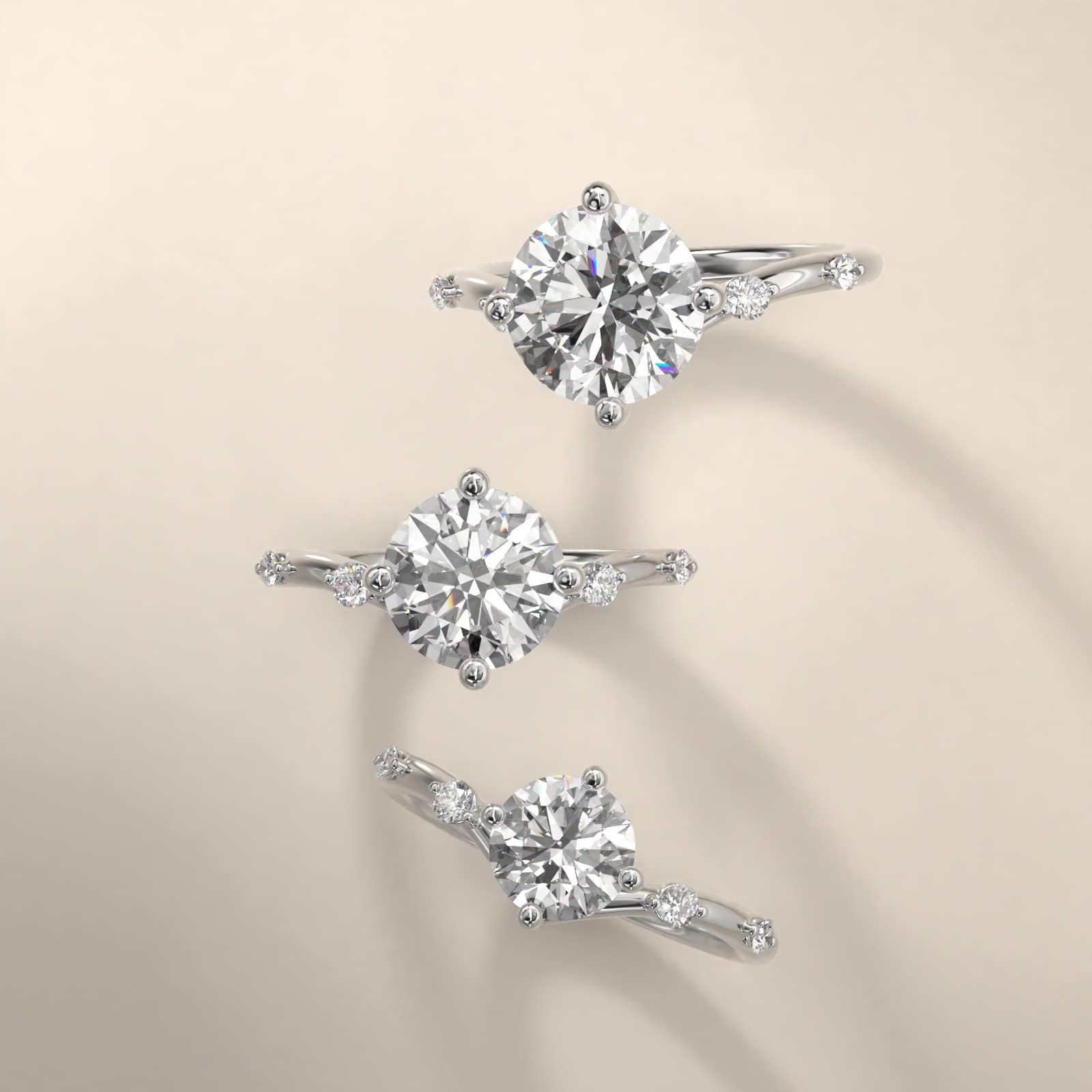 Chevron Diamond Station Side Stone Engagement Ring In 14K White Gold