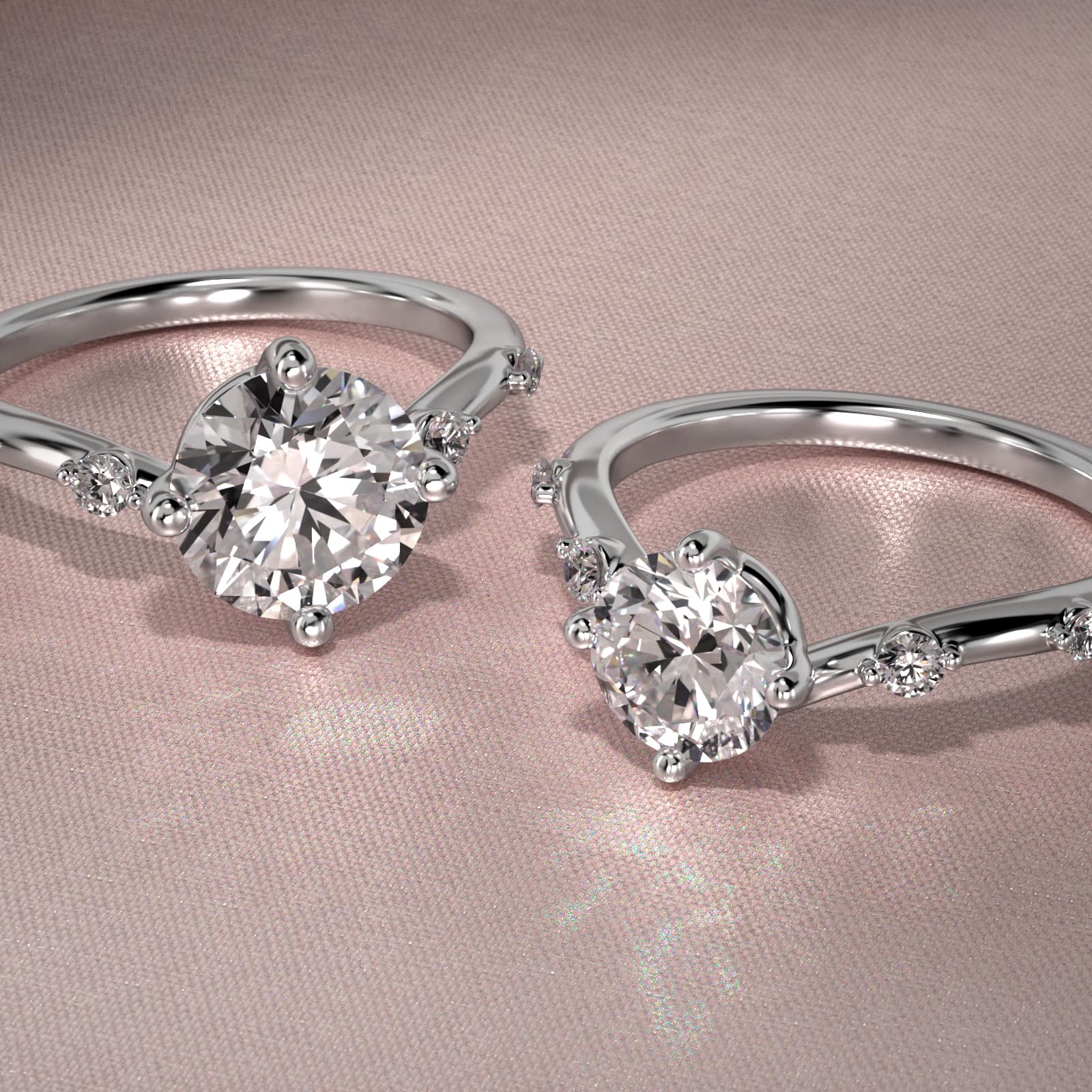 Chevron Diamond Station Side Stone Engagement Ring In Platinum