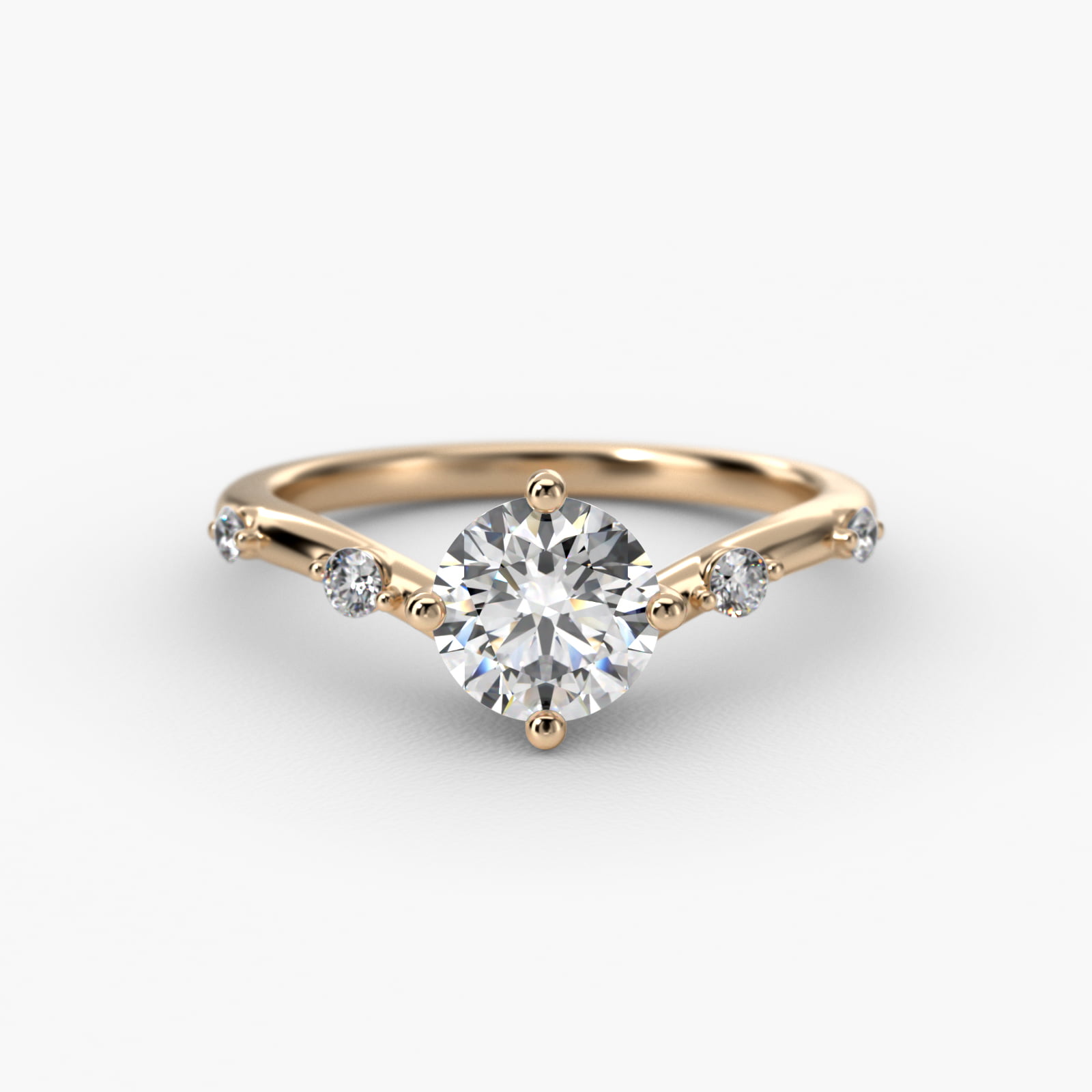 Chevron Diamond Station Side Stone Engagement Ring In 14K Yellow Gold