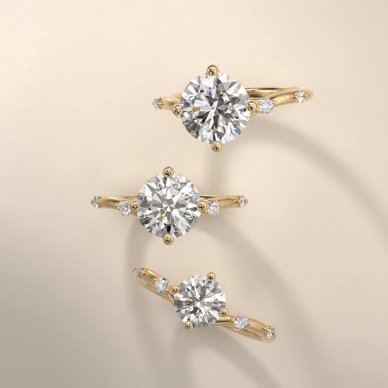 Chevron Diamond Station Side Stone Engagement Ring In 14K Yellow Gold