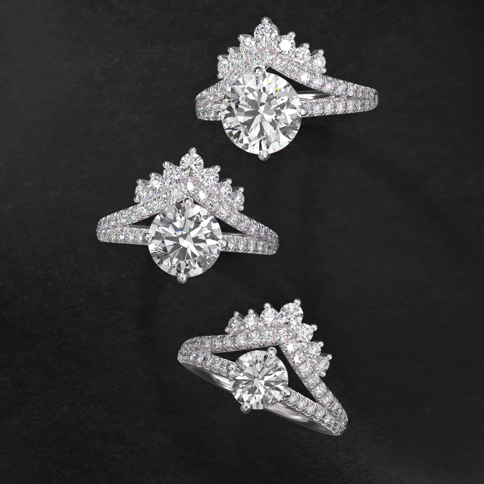 Double Row Majestic Diamond Tiara Side Stone Engagement Ring In Platinum