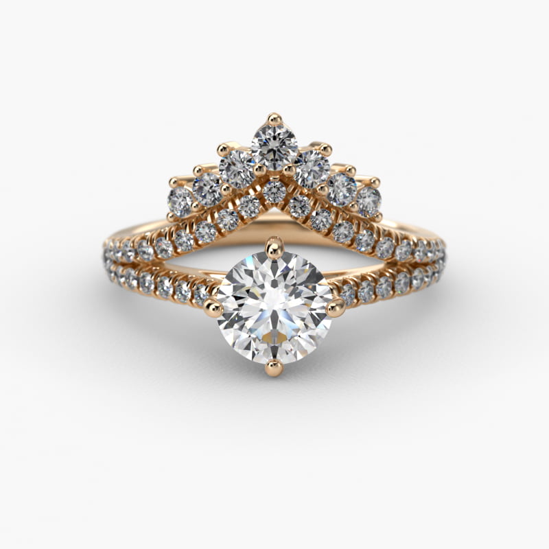 Double Row Majestic Diamond Tiara Side Stone Engagement Ring In 18K Yellow Gold