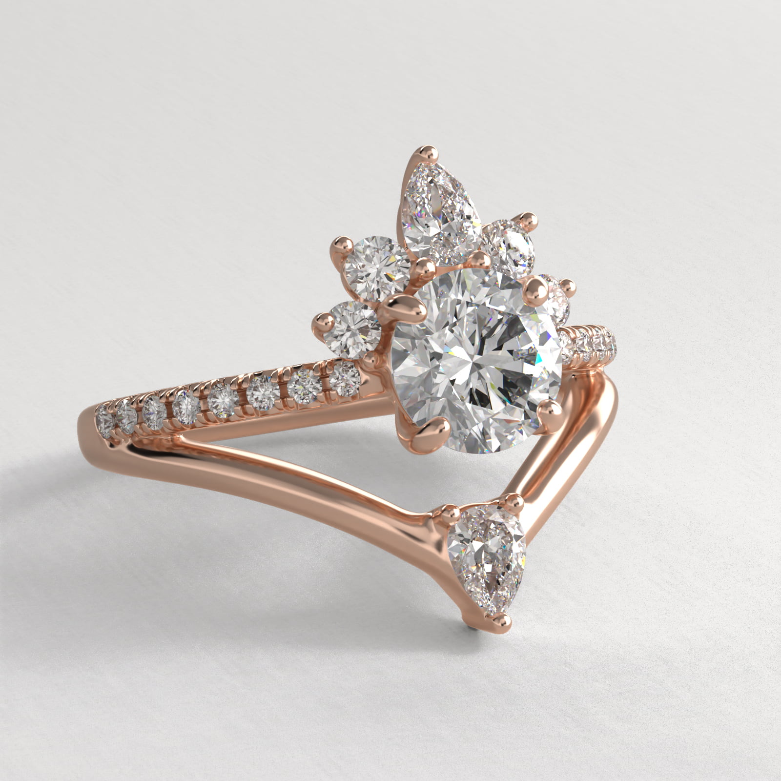 Peacock Diamond Tiara Engagement Ring In 14K Rose Gold