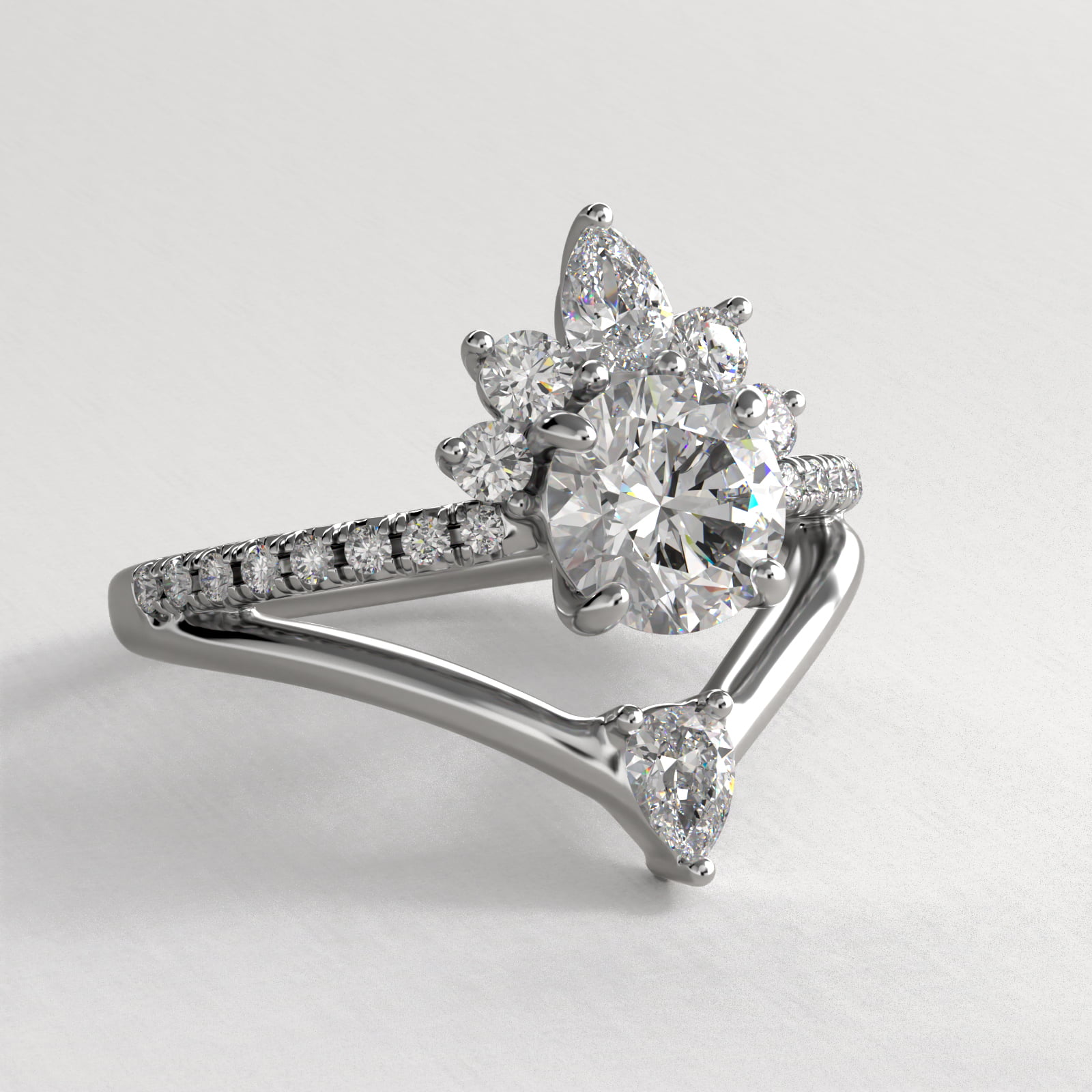 Peacock Diamond Tiara Engagement Ring In Platinum