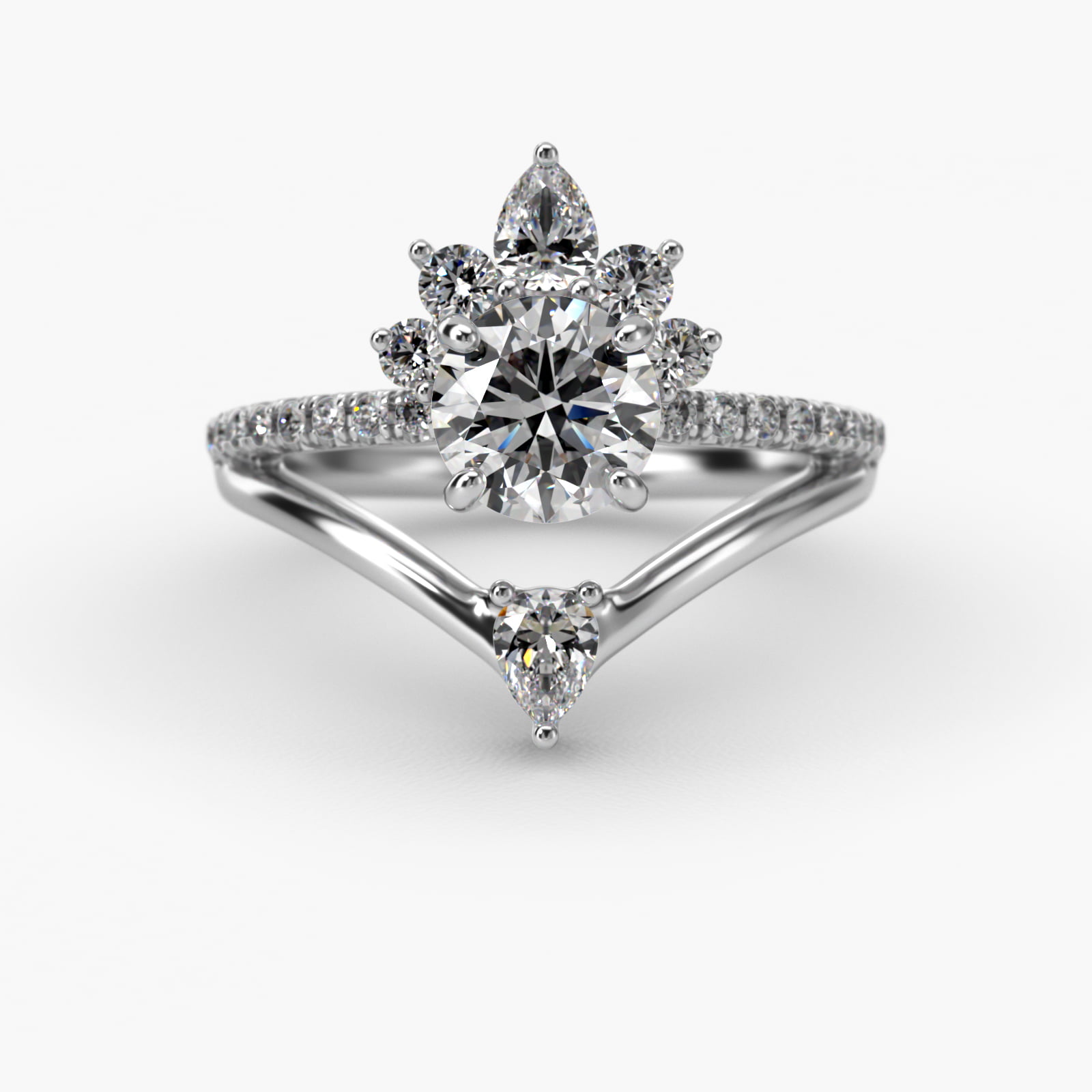 Peacock Diamond Tiara Engagement Ring In 18K White Gold