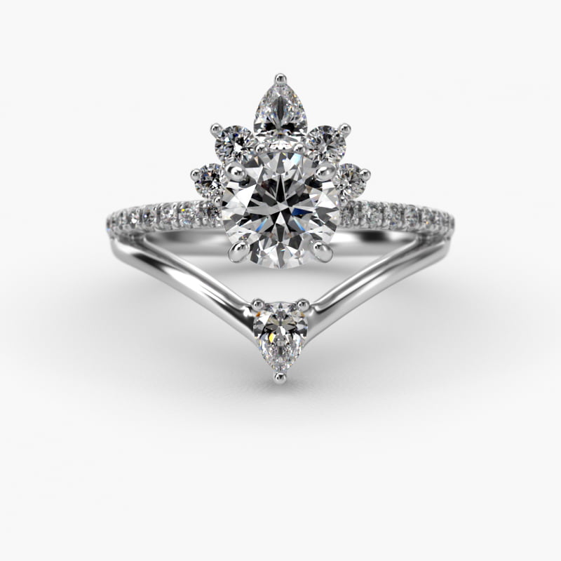 Peacock Diamond Tiara Engagement Ring In 18K White Gold