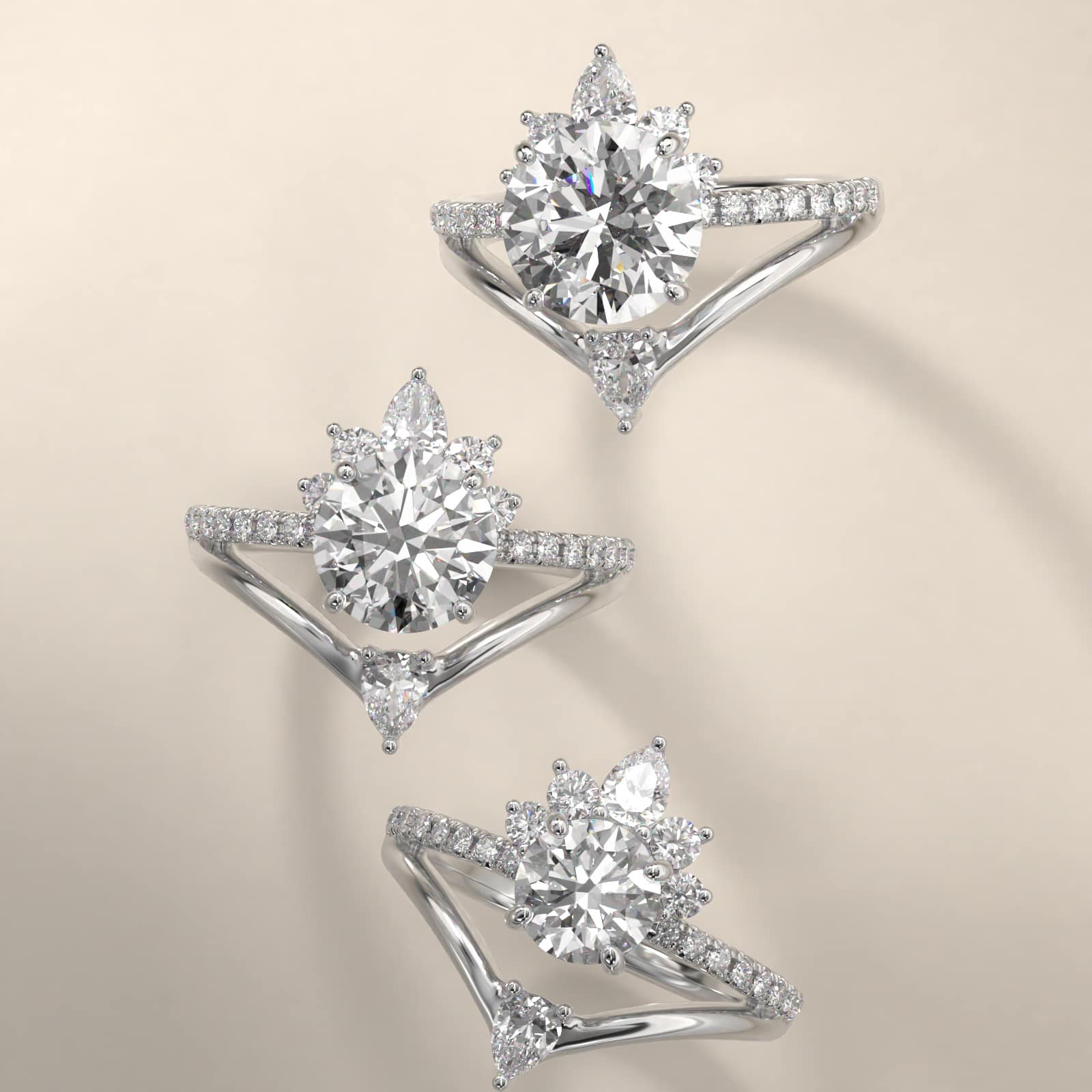 Peacock Diamond Tiara Engagement Ring In Platinum