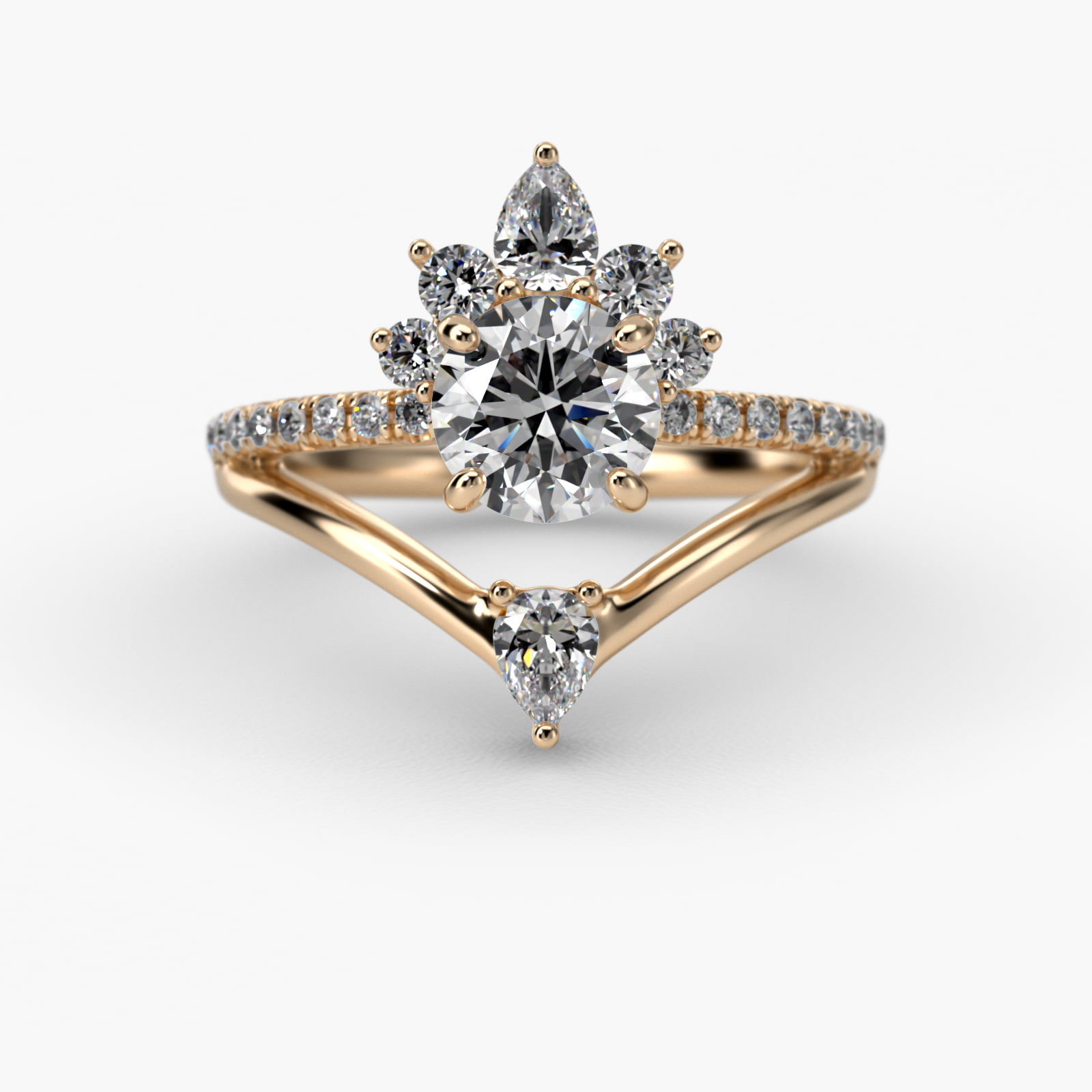 Peacock Diamond Tiara Engagement Ring In 18K Yellow Gold
