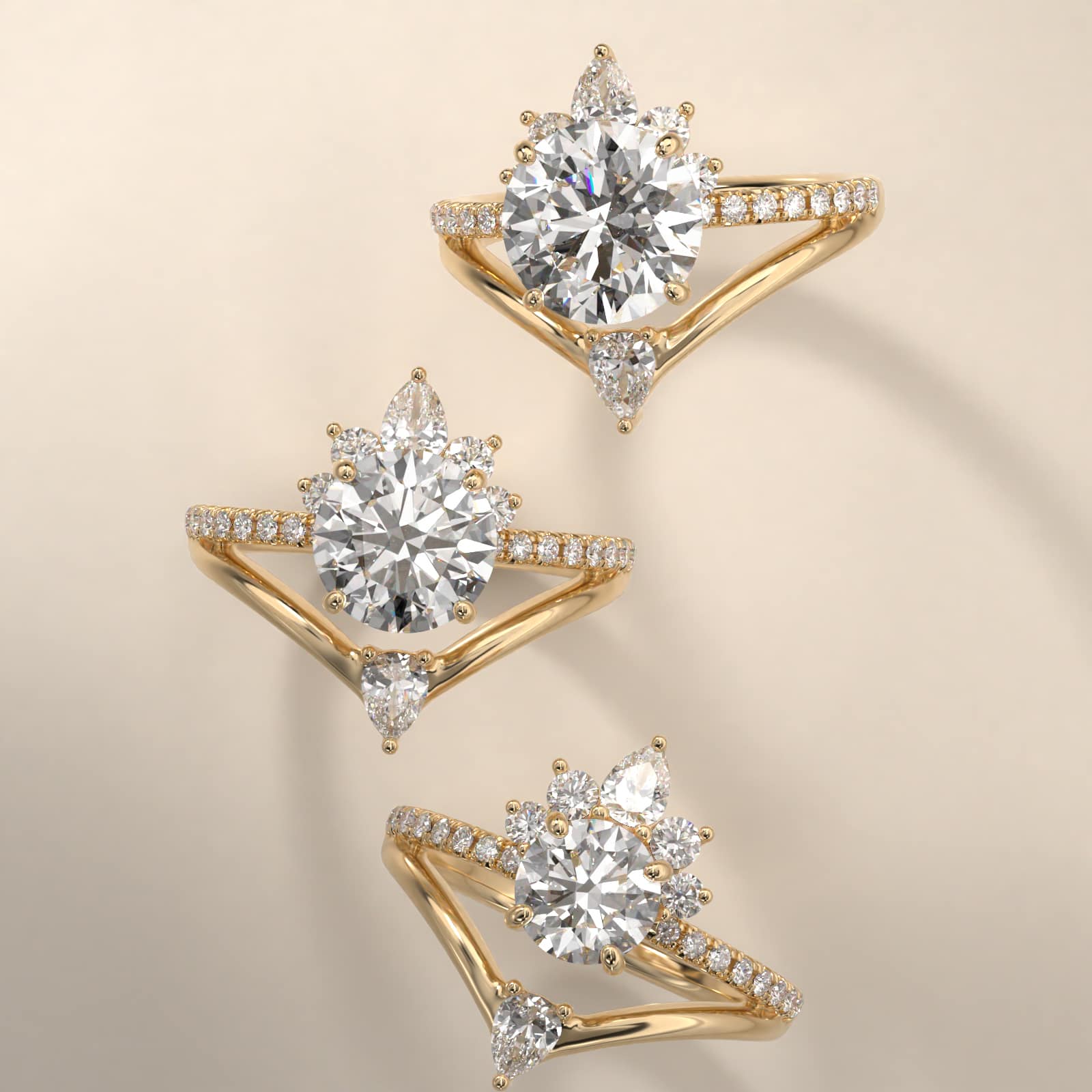 Peacock Diamond Tiara Engagement Ring In 14K Yellow Gold