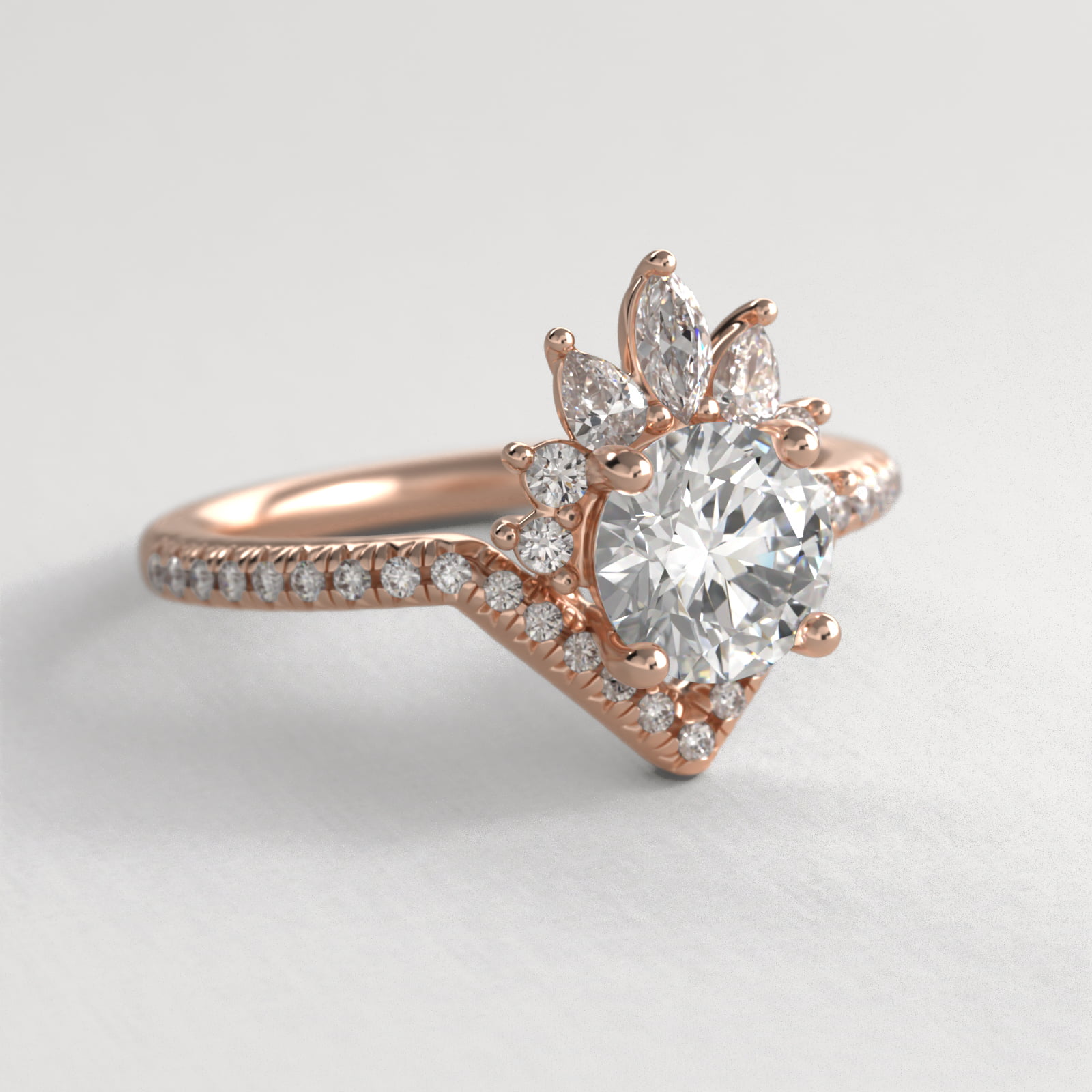 Sunburst Diamond Tiara Engagement Ring In 14K Rose Gold