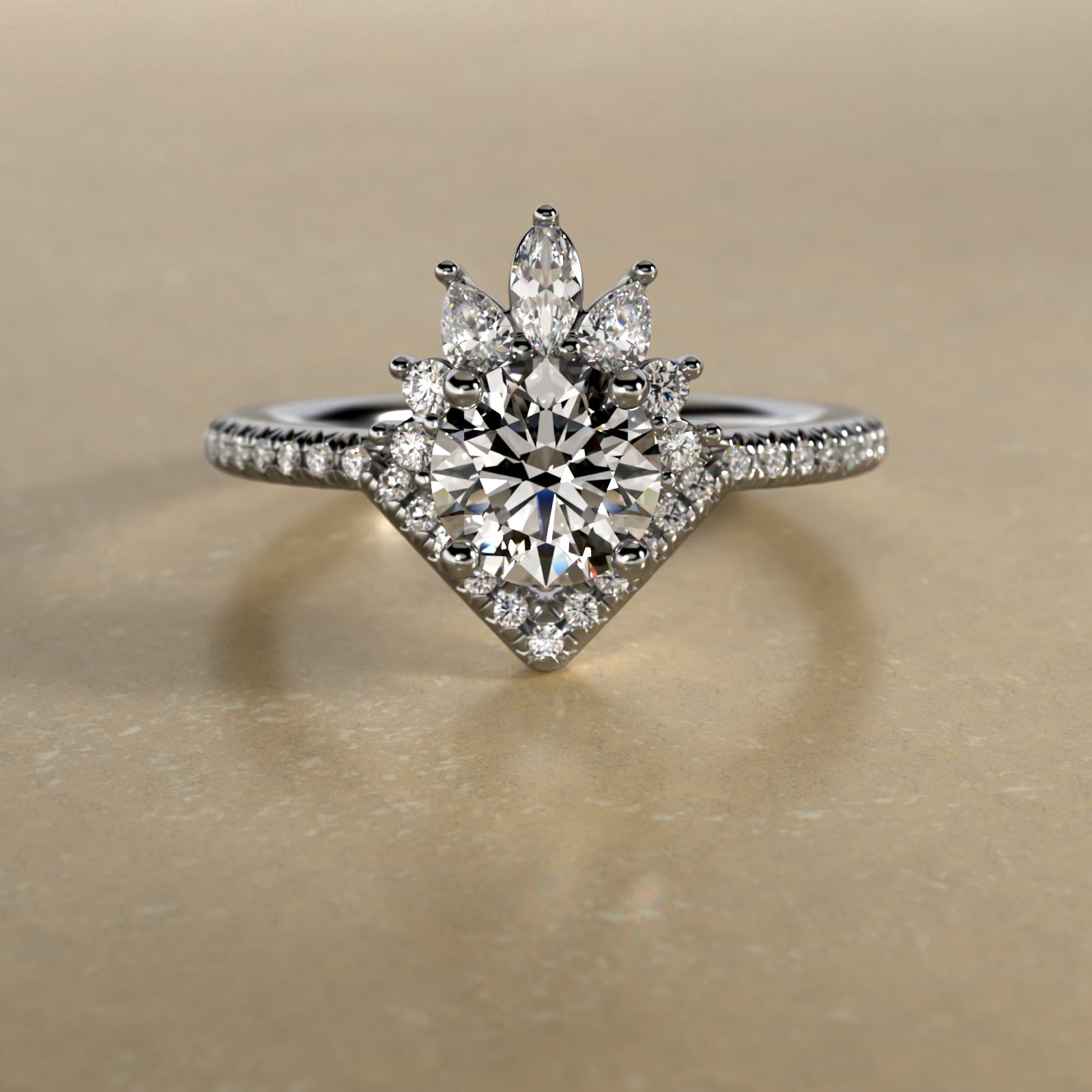 Sunburst Diamond Tiara Engagement Ring In Platinum