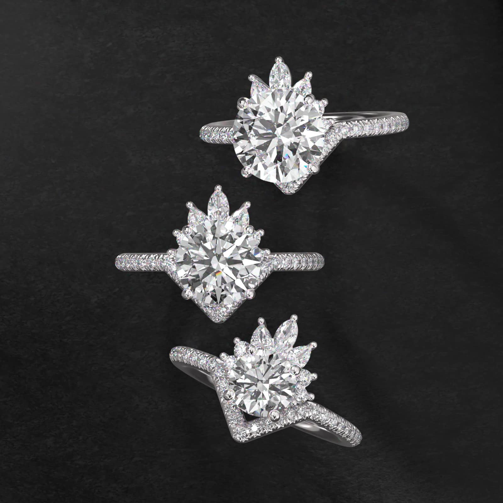 Sunburst Diamond Tiara Engagement Ring In 14K White Gold