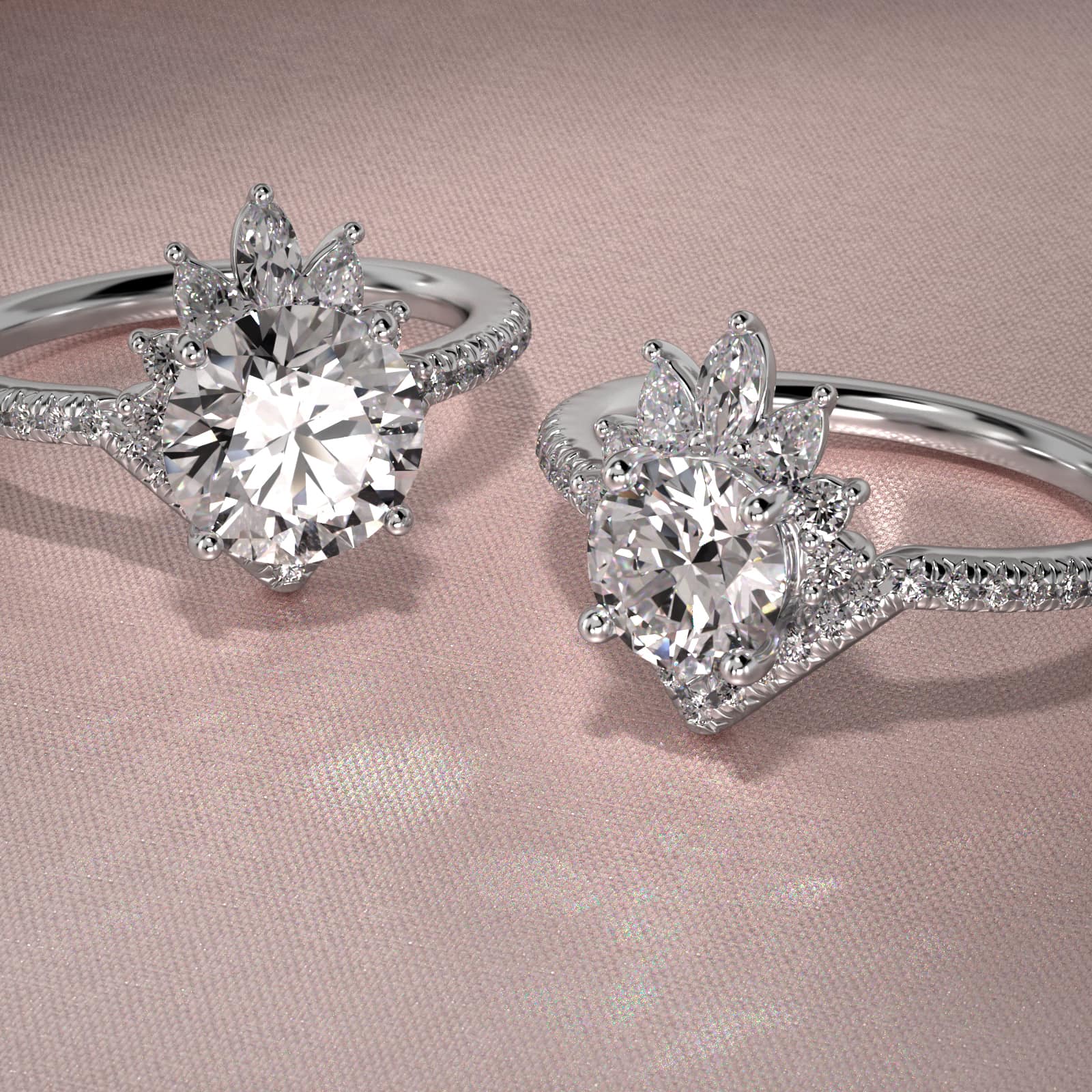 Sunburst Diamond Tiara Engagement Ring In Platinum