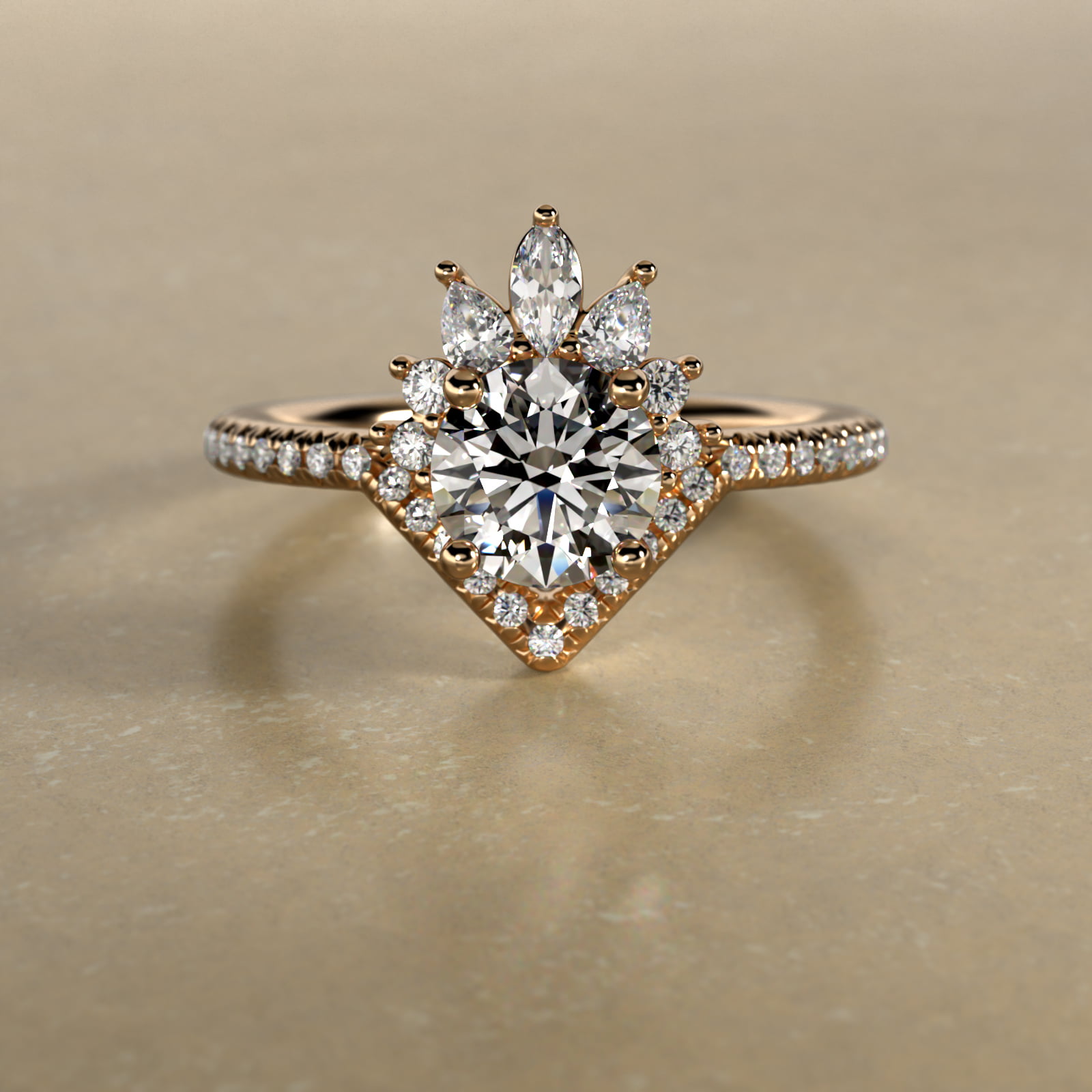 Sunburst Diamond Tiara Engagement Ring In 18K Yellow Gold