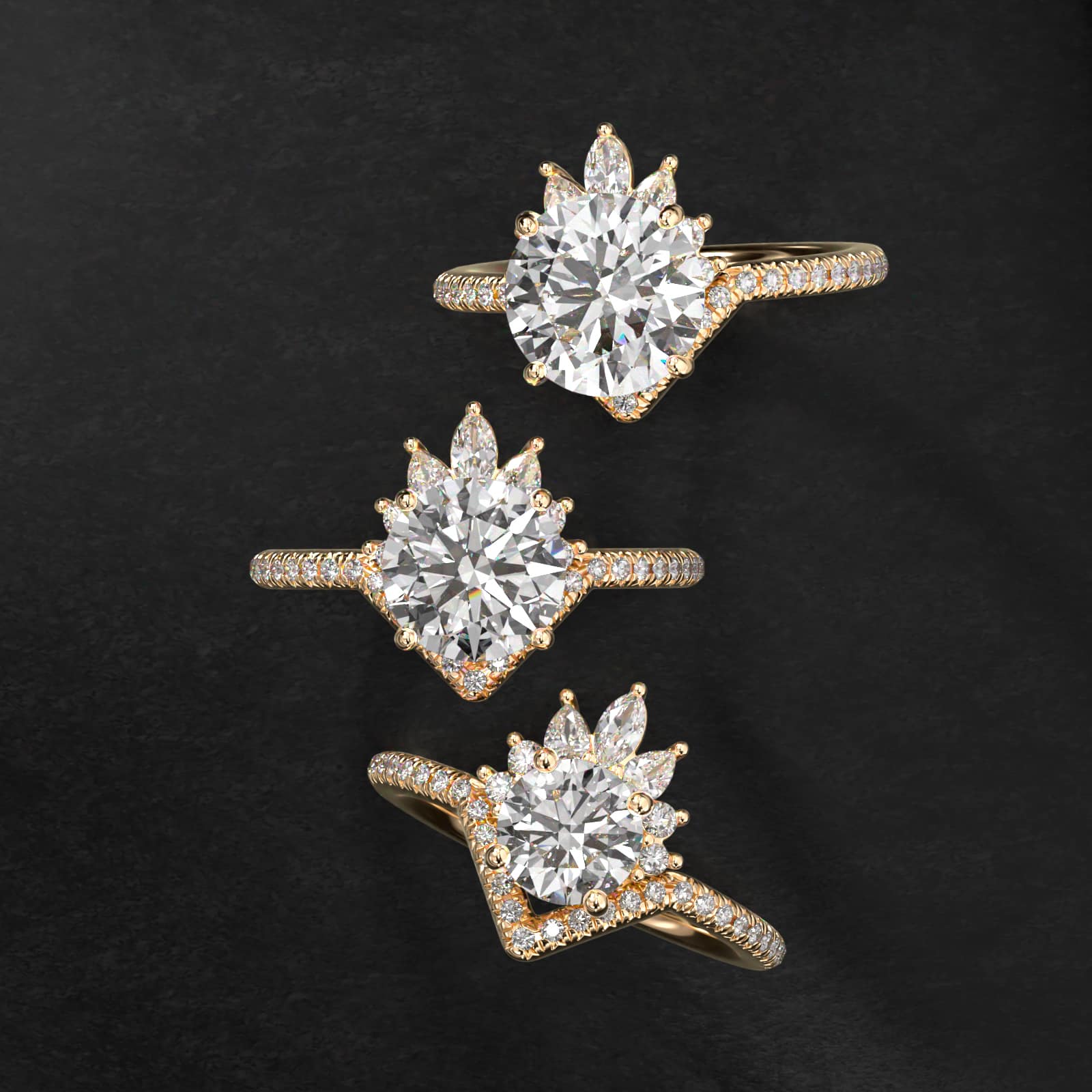 Sunburst Diamond Tiara Engagement Ring In 18K Yellow Gold