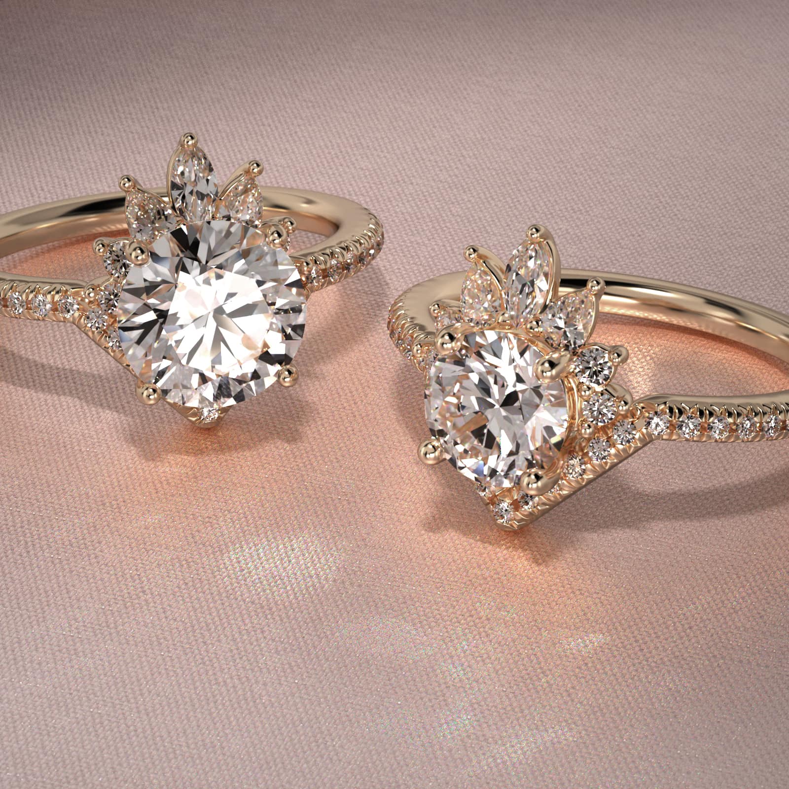 Sunburst Diamond Tiara Engagement Ring In 14K Yellow Gold