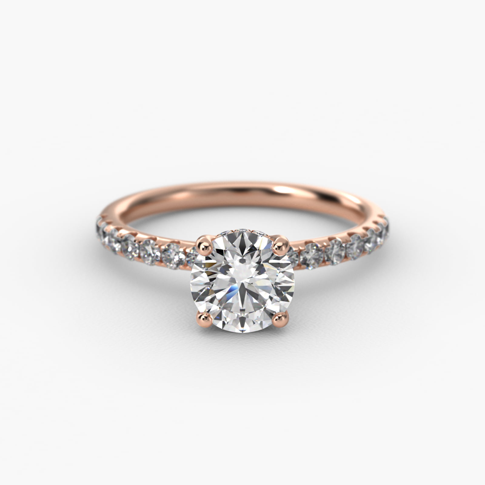 Crown Pavé Hidden Halo Diamond Engagement Ring In 14K Rose Gold