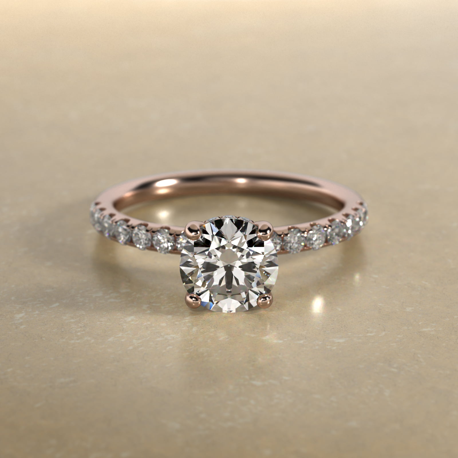Crown Pavé Hidden Halo Lab-Grown Diamond Engagement Ring In 14K Rose Gold