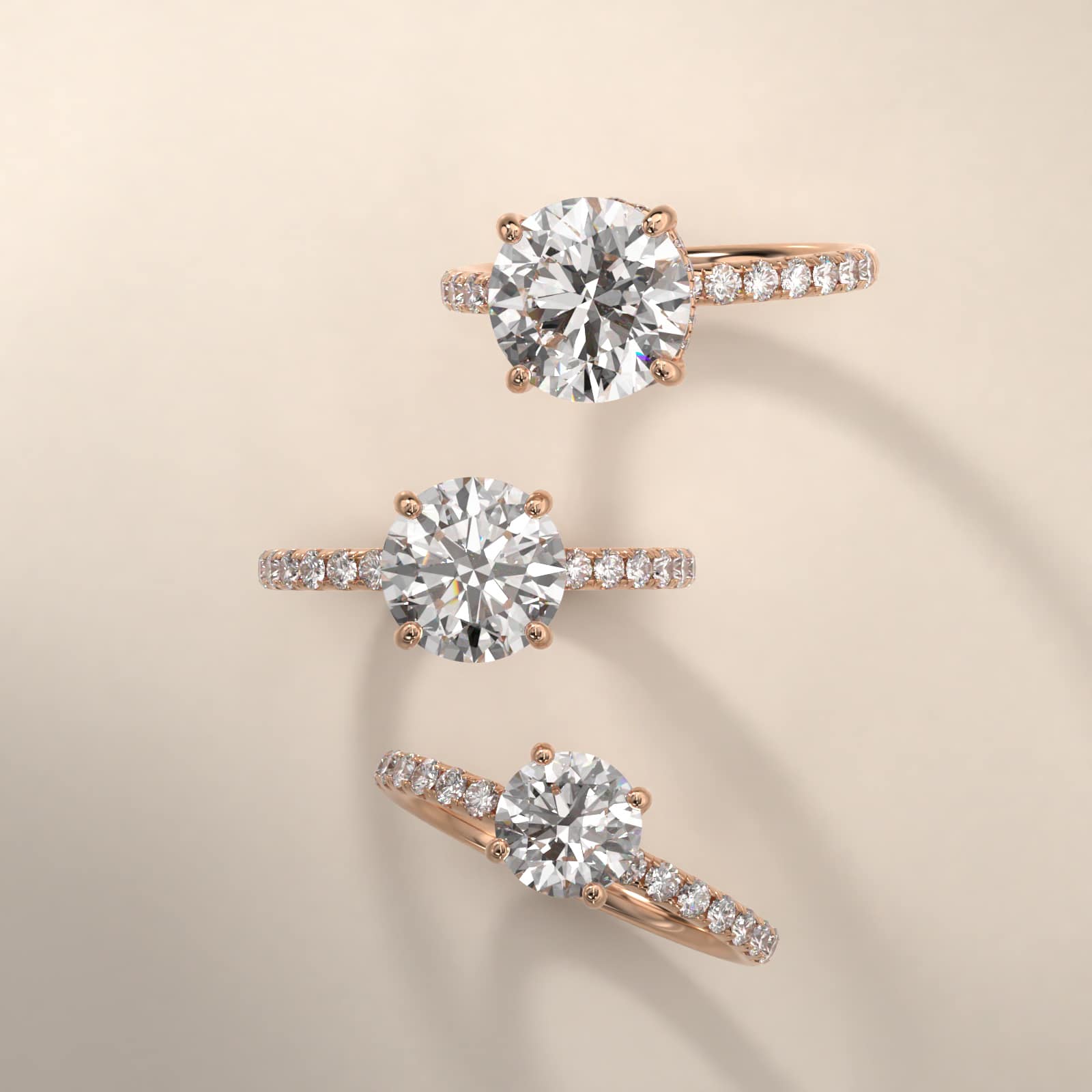 Crown Pavé Hidden Halo Diamond Engagement Ring In 14K Rose Gold