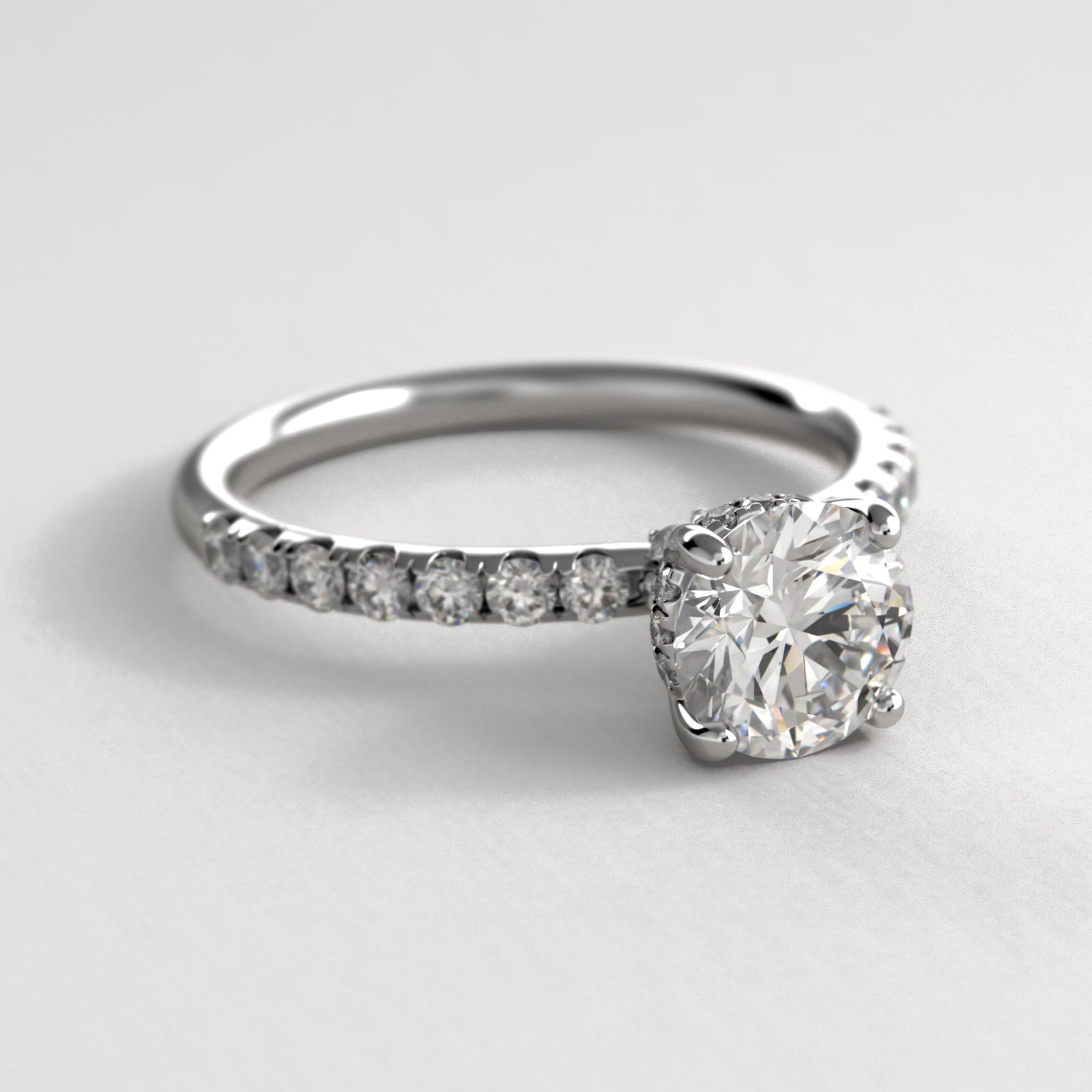 Crown Pavé Hidden Halo Lab-Grown Diamond Engagement Ring In 18K White Gold