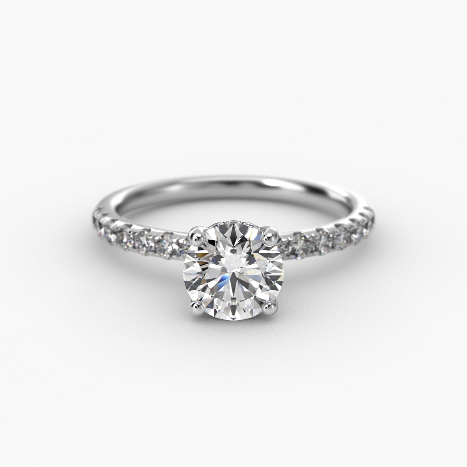 Crown Pavé Hidden Halo Diamond Engagement Ring In 14K White Gold